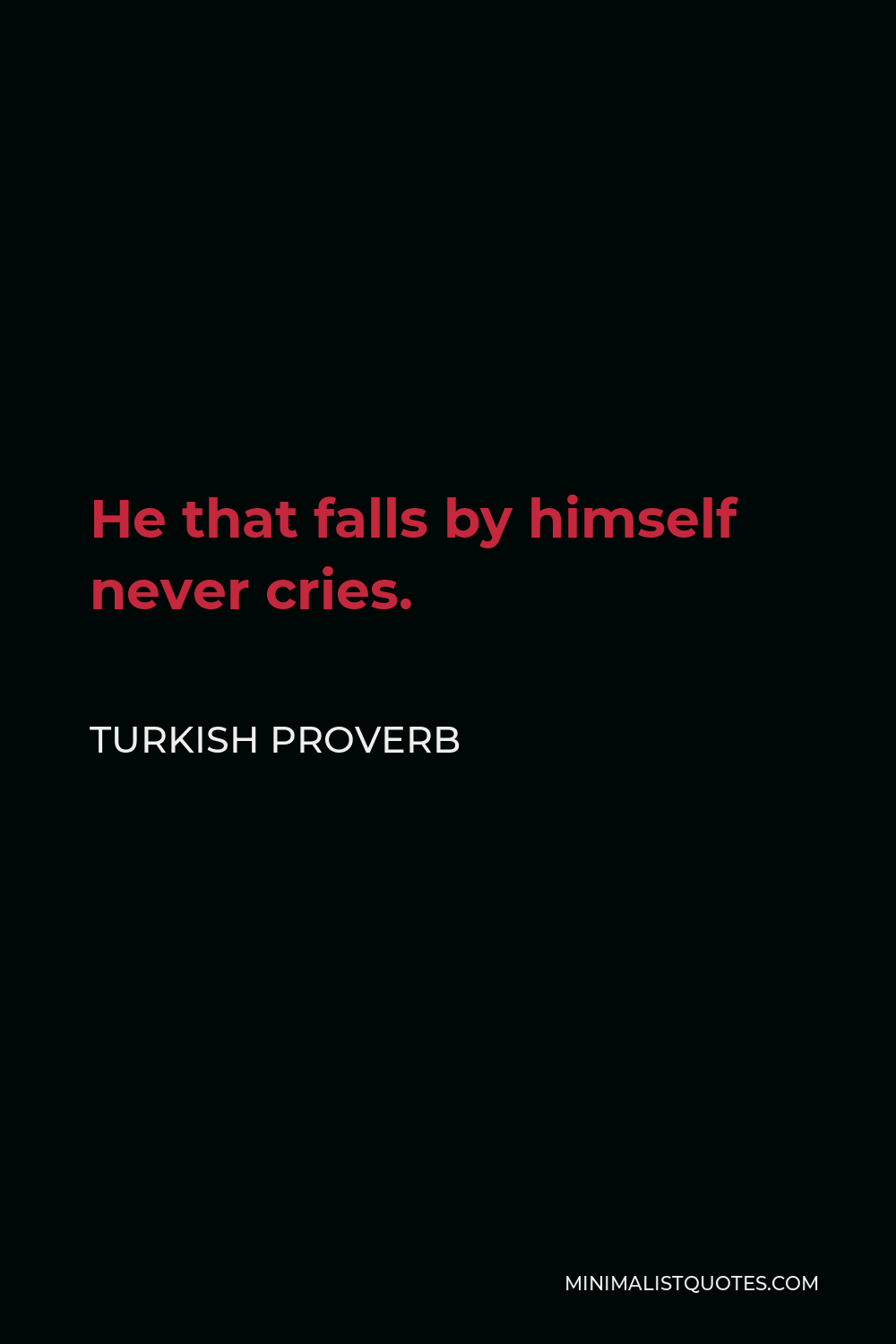 Turkish Proverb Quote - He that falls by himself never cries.