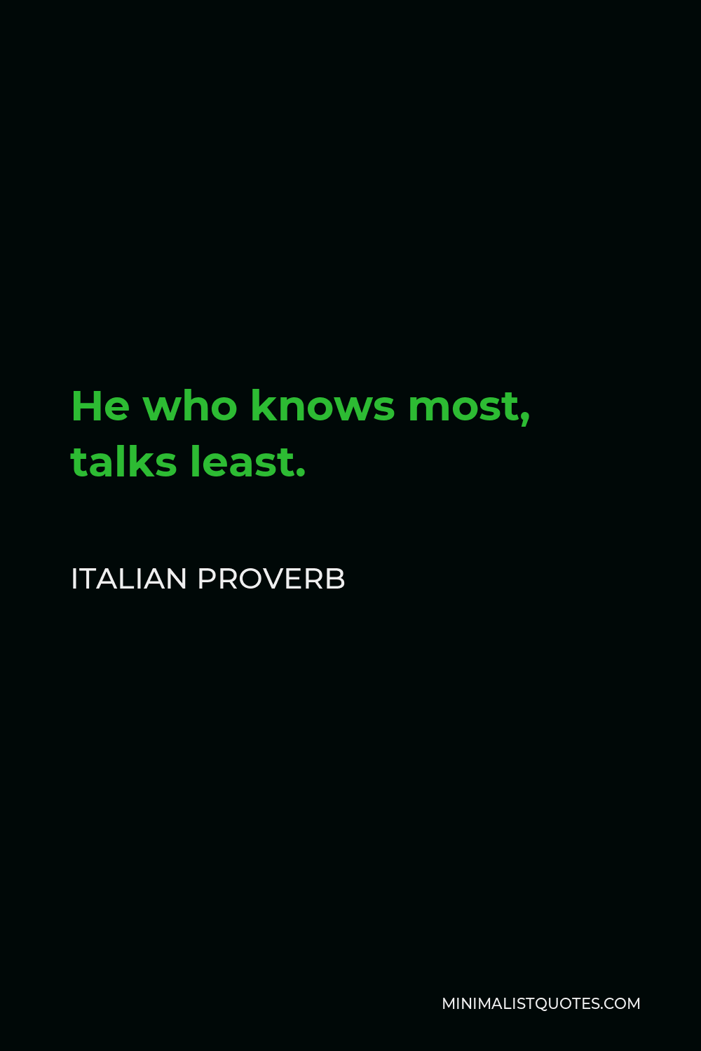 Italian Proverb Quote - He who knows most, talks least.