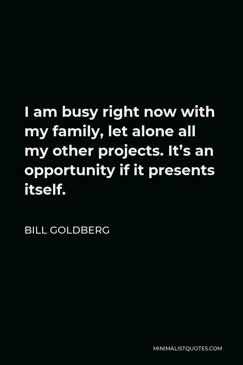 Bill Goldberg Quote - I am busy right now with my family, let alone all my other projects. It’s an opportunity if it presents itself.