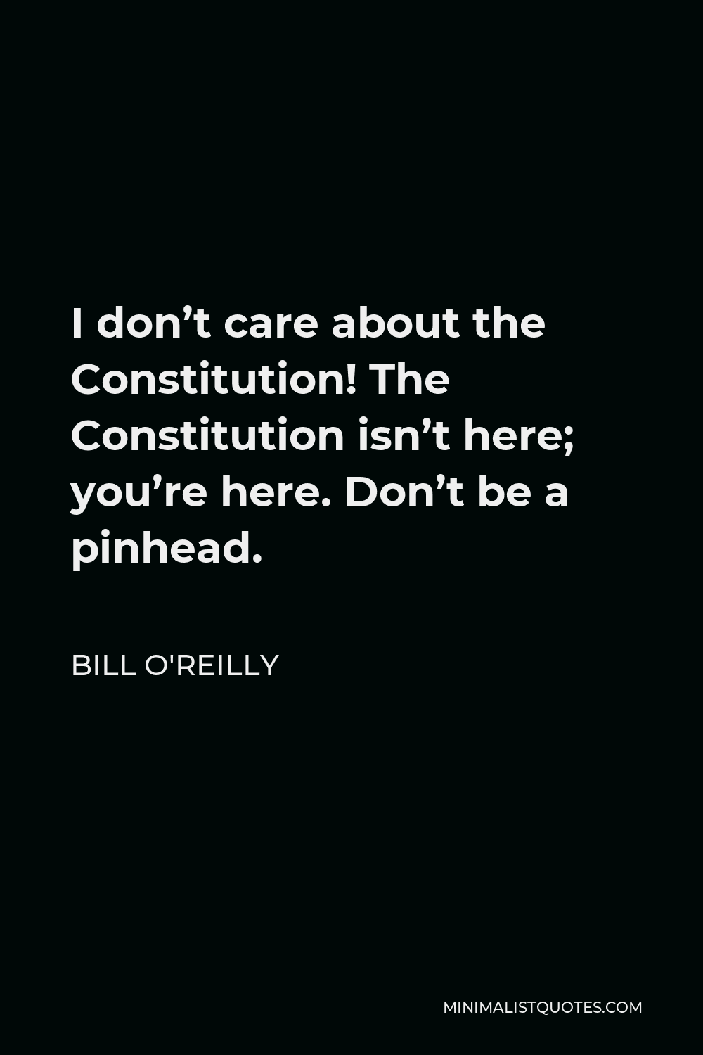 Bill O'Reilly Quote - I don’t care about the Constitution! The Constitution isn’t here; you’re here. Don’t be a pinhead.