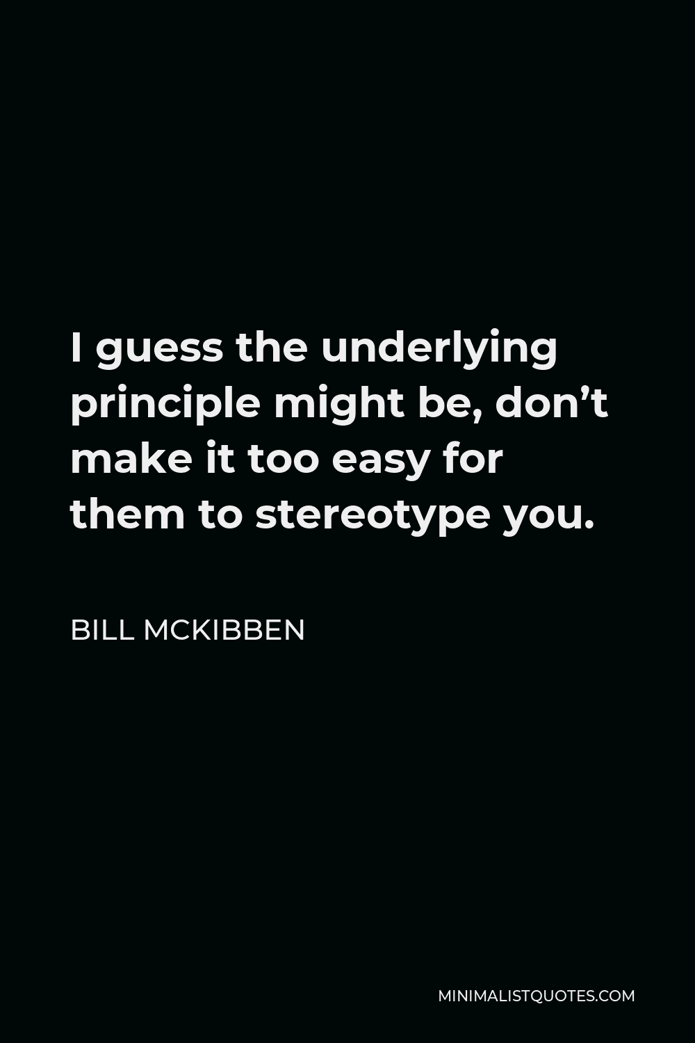 Bill McKibben Quote - I guess the underlying principle might be, don’t make it too easy for them to stereotype you.