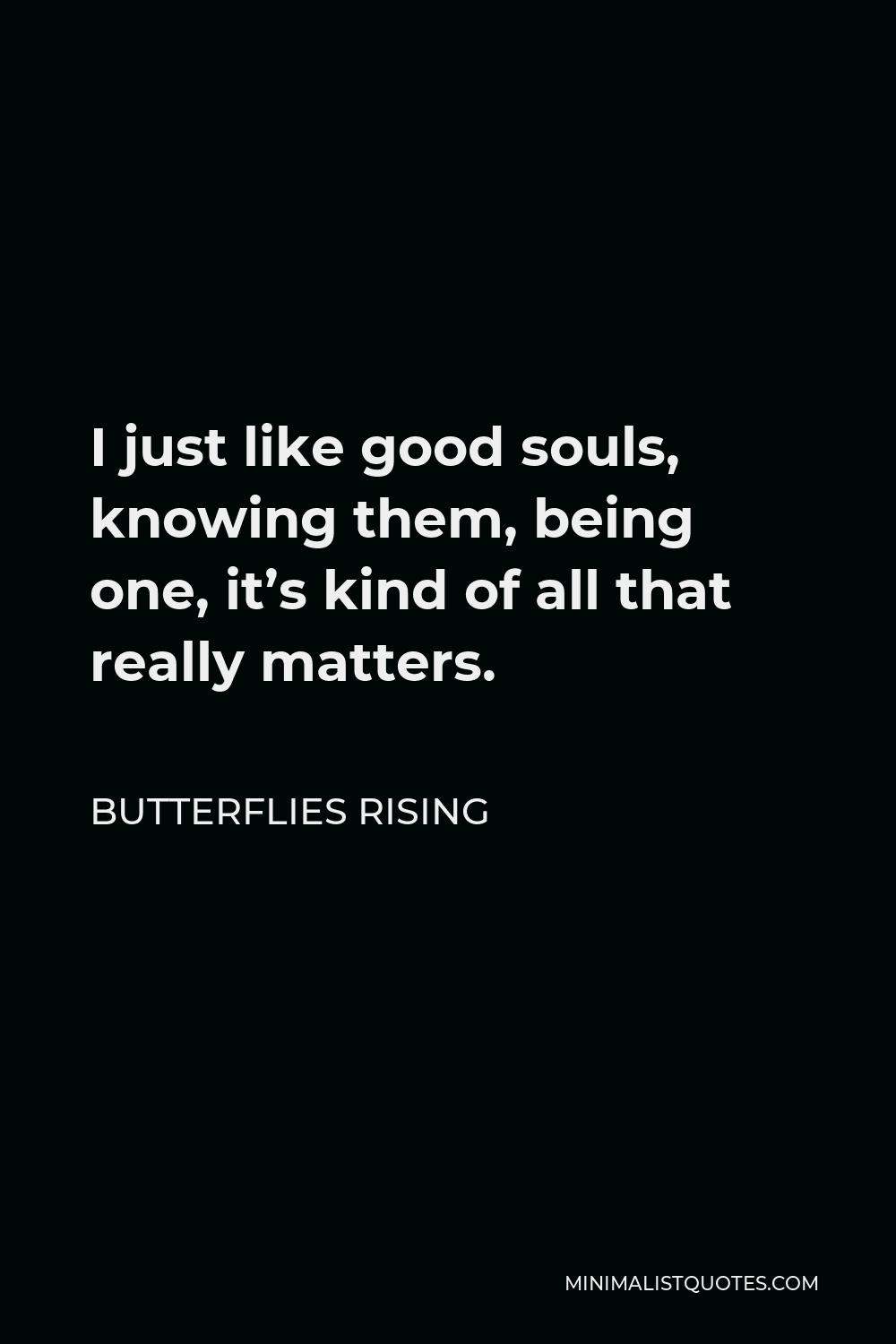Butterflies Rising Quote - I just like good souls, knowing them, being one, it’s kind of all that really matters.