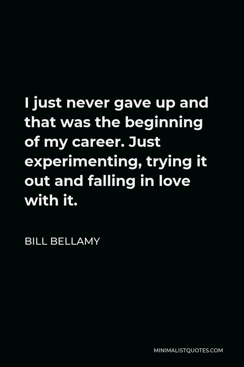 Bill Bellamy Quote - I just never gave up and that was the beginning of my career. Just experimenting, trying it out and falling in love with it.
