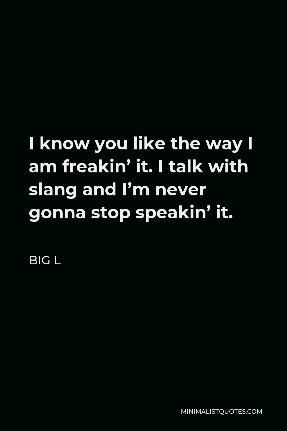 Big L Quote - I know you like the way I am freakin’ it. I talk with slang and I’m never gonna stop speakin’ it.