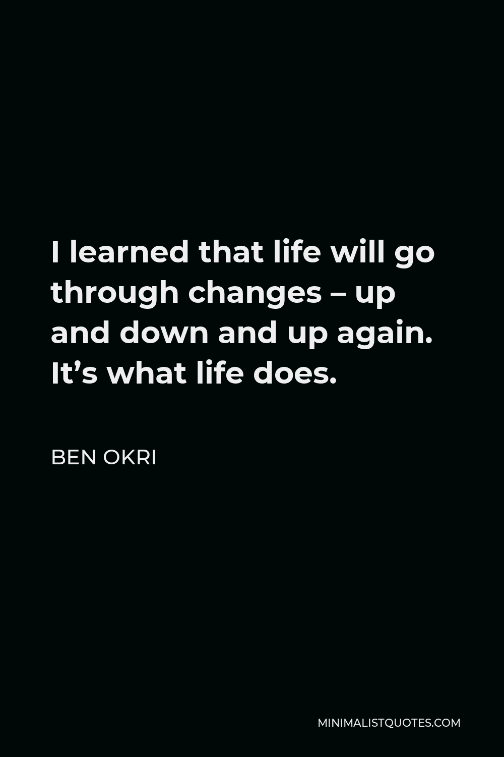 Ben Okri Quote - I learned that life will go through changes – up and down and up again. It’s what life does.