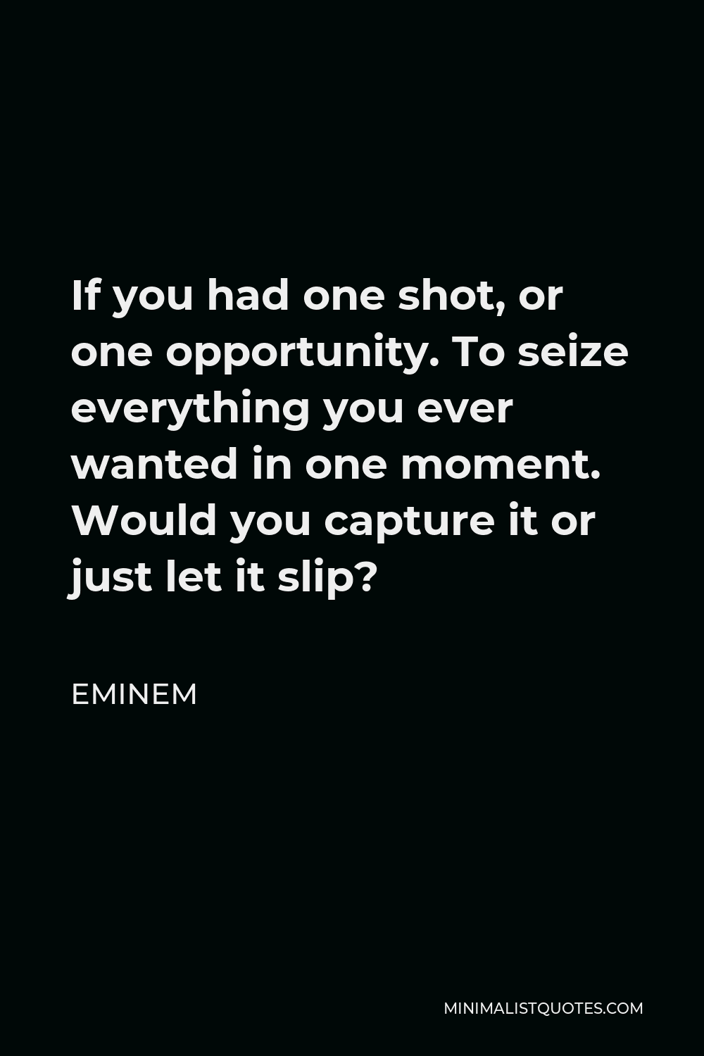 Eminem Quote If You Had One Shot Or One Opportunity To Seize Everything You Ever Wanted In One Moment Would You Capture It Or Just Let It Slip