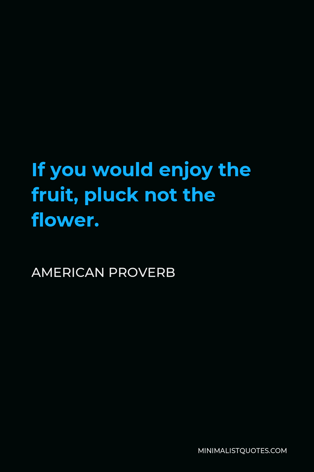 American Proverb Quote - If you would enjoy the fruit, pluck not the flower.