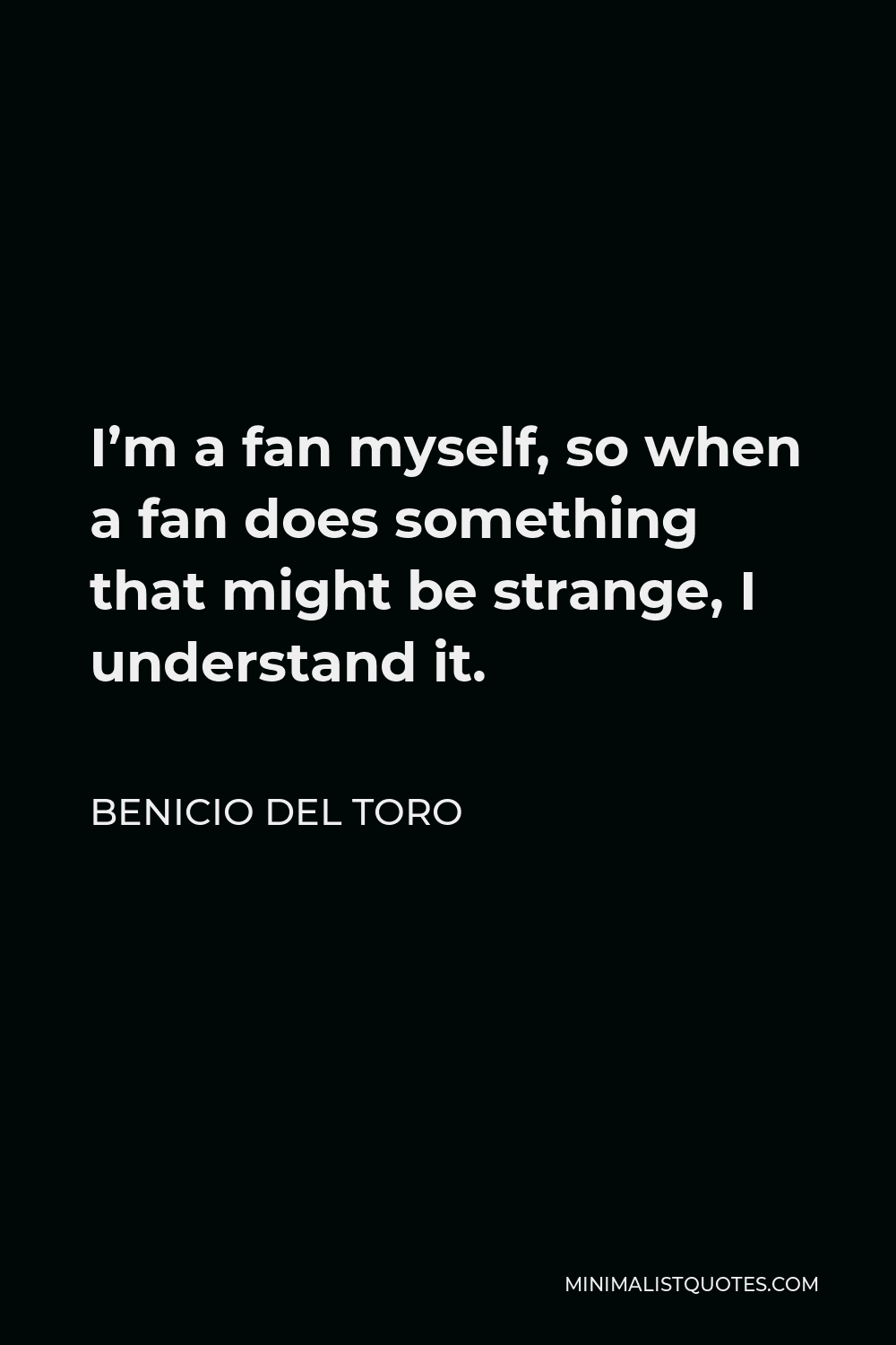 Benicio Del Toro Quote - I’m a fan myself, so when a fan does something that might be strange, I understand it.