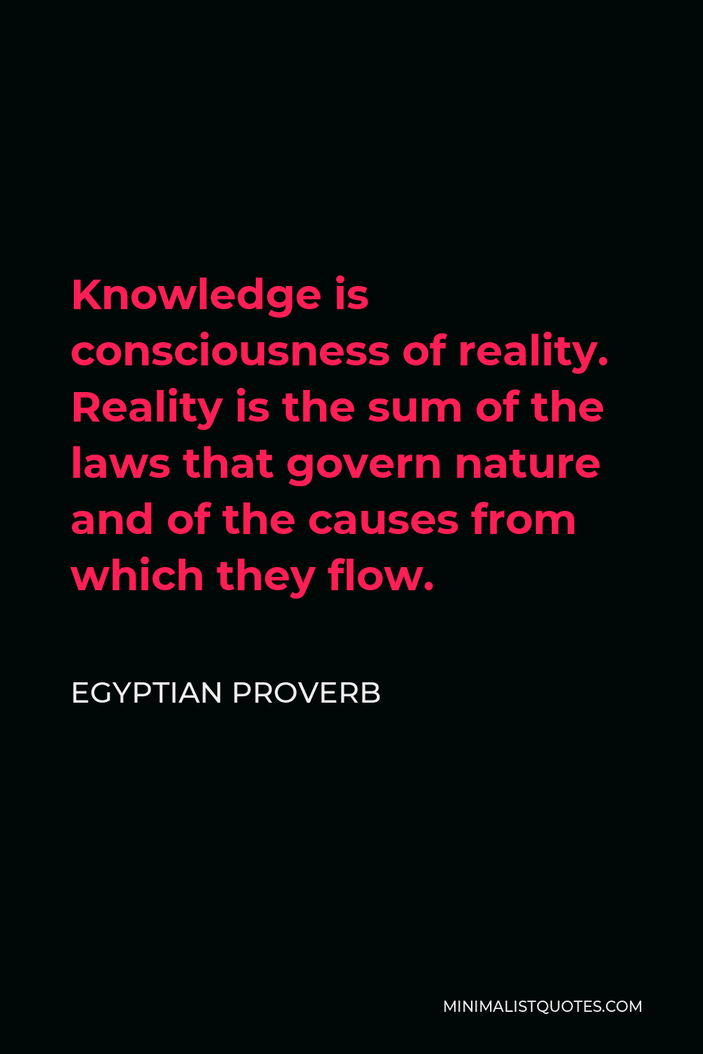 Egyptian Proverb Quote - Knowledge is consciousness of reality. Reality is the sum of the laws that govern nature and of the causes from which they flow.