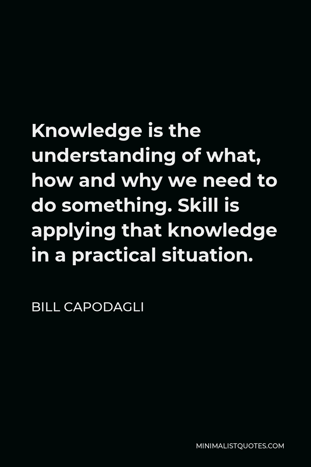 Bill Capodagli Quote - Knowledge is the understanding of what, how and why we need to do something. Skill is applying that knowledge in a practical situation.