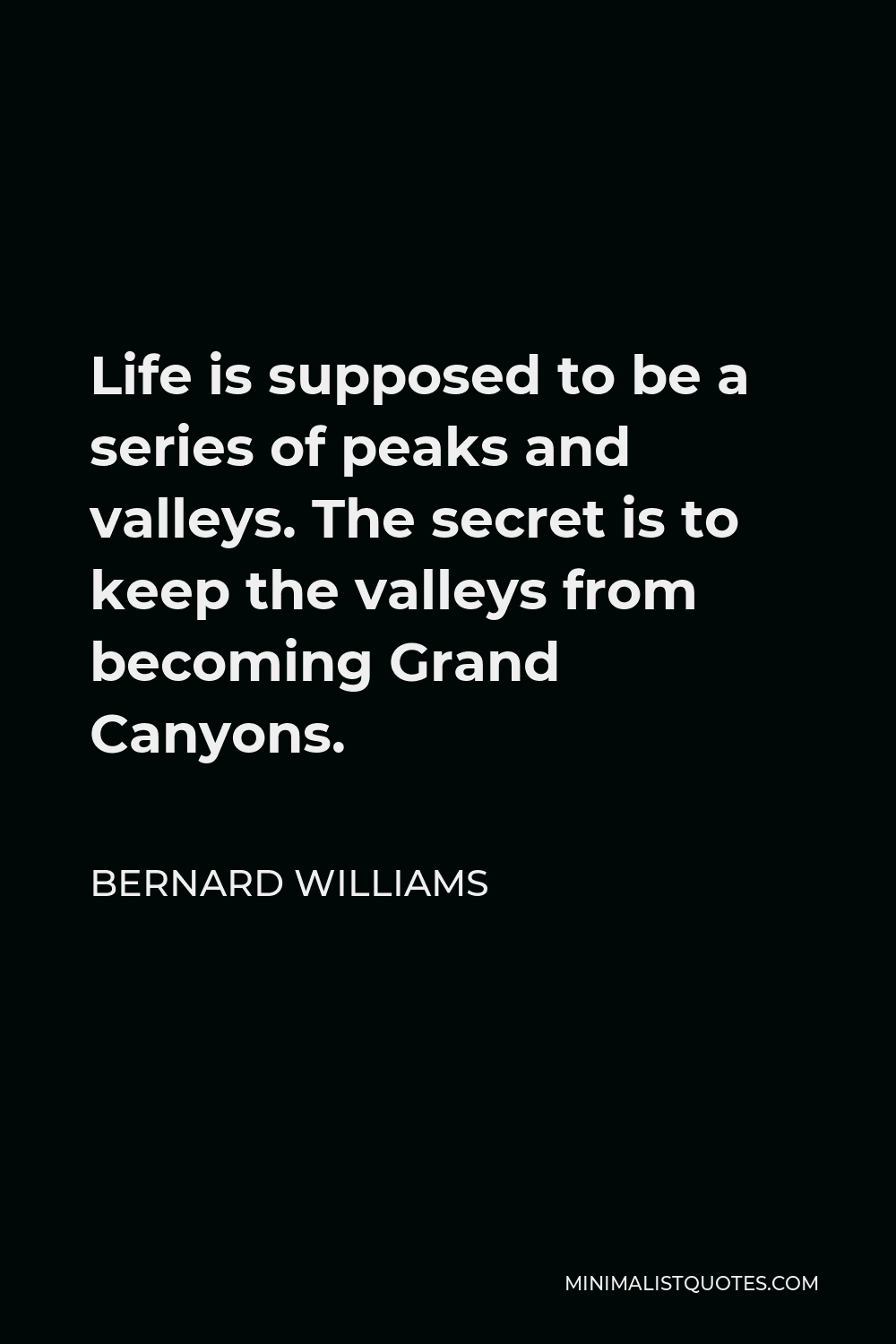Bernard Williams Quote - Life is supposed to be a series of peaks and valleys. The secret is to keep the valleys from becoming Grand Canyons.
