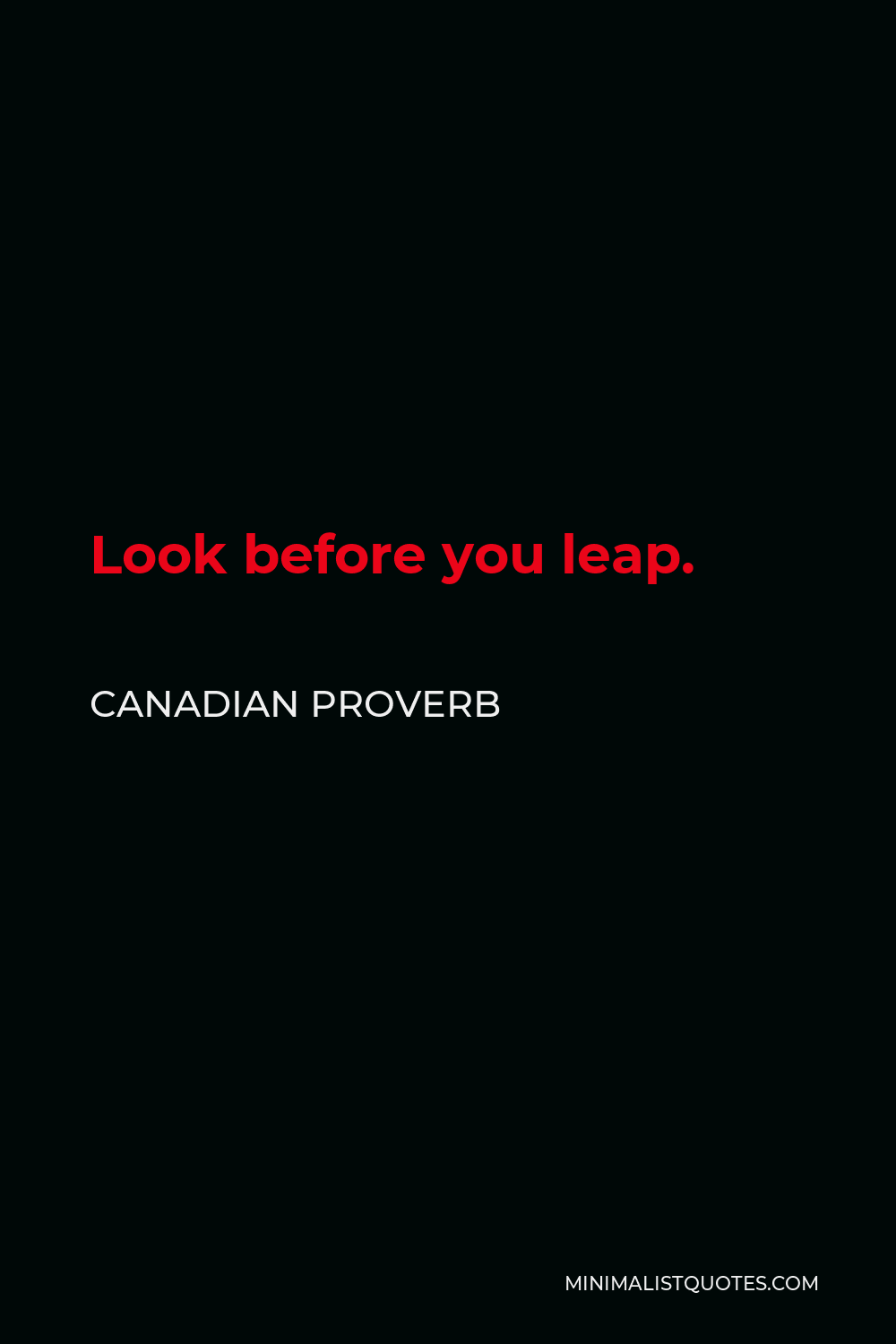 Canadian Proverb Quote - Look before you leap.
