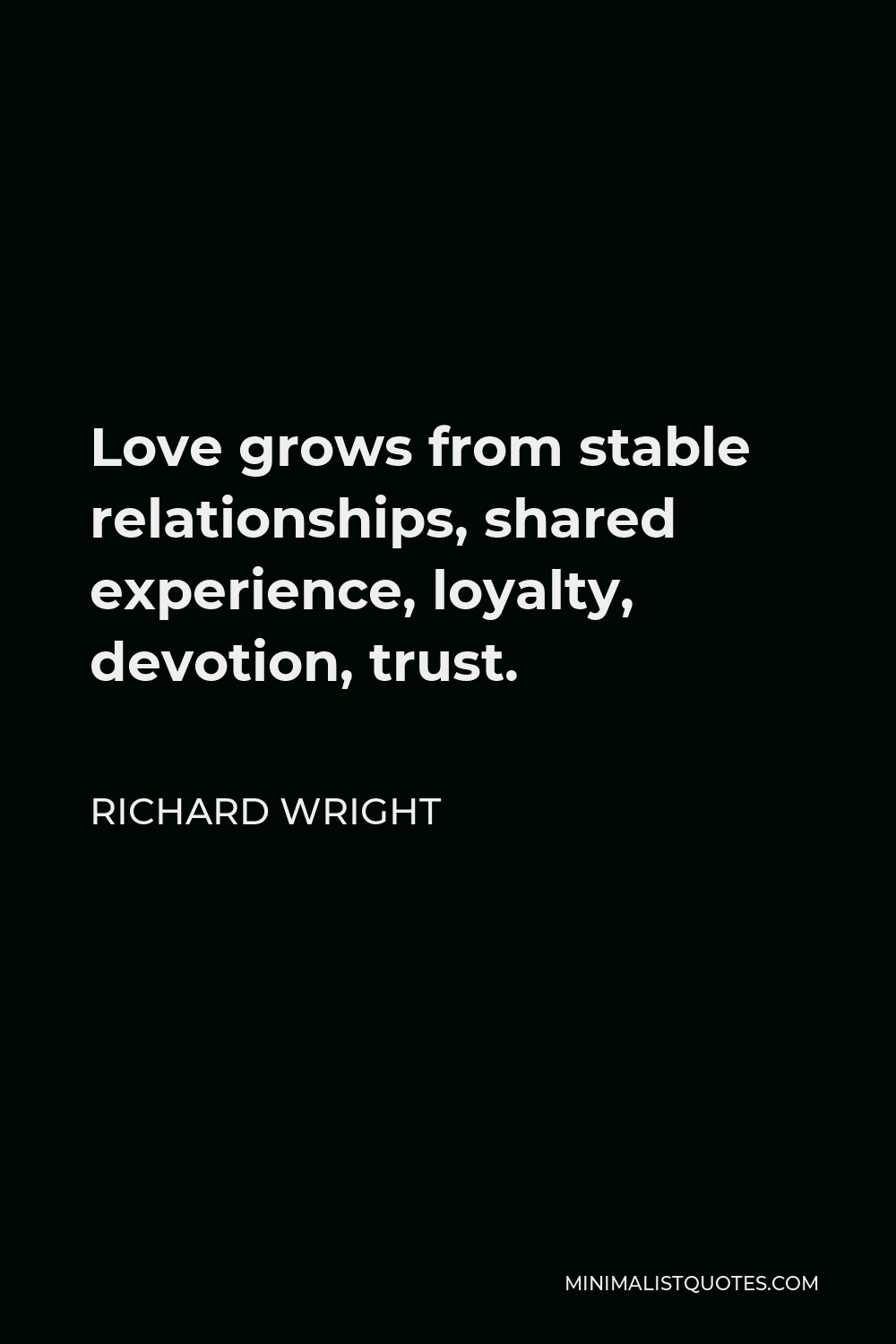 Richard Wright Quote - Love grows from stable relationships, shared experience, loyalty, devotion, trust.