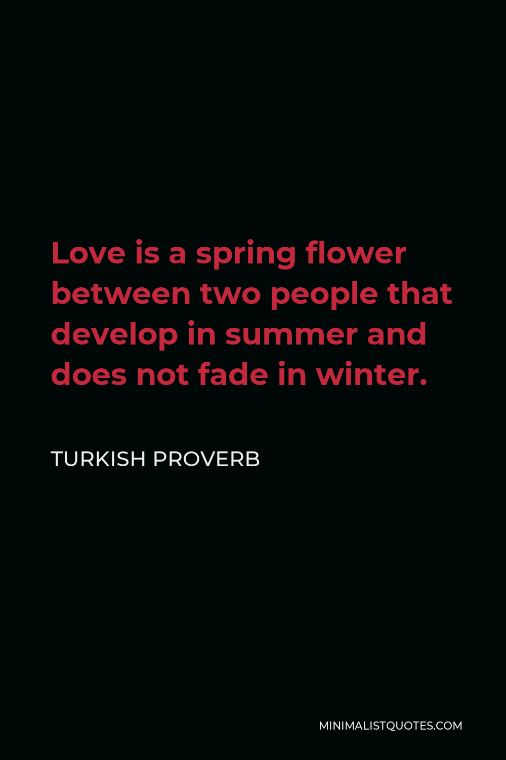 Turkish Proverb Quote - Love is a spring flower between two people that develop in summer and does not fade in winter.