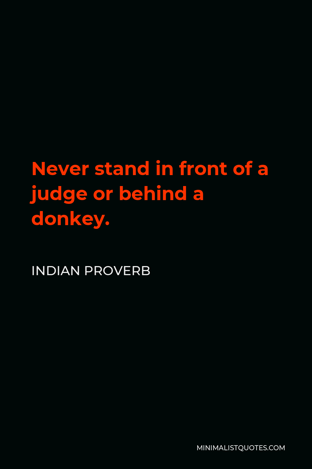 Indian Proverb Quote - Never stand in front of a judge or behind a donkey.