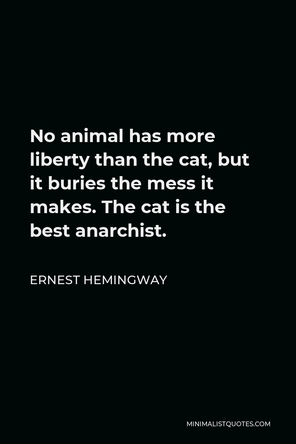 Ernest Hemingway Quote: No animal has more liberty than the cat, but it