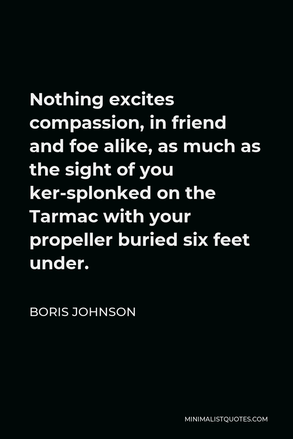 Boris Johnson Quote - Nothing excites compassion, in friend and foe alike, as much as the sight of you ker-splonked on the Tarmac with your propeller buried six feet under.