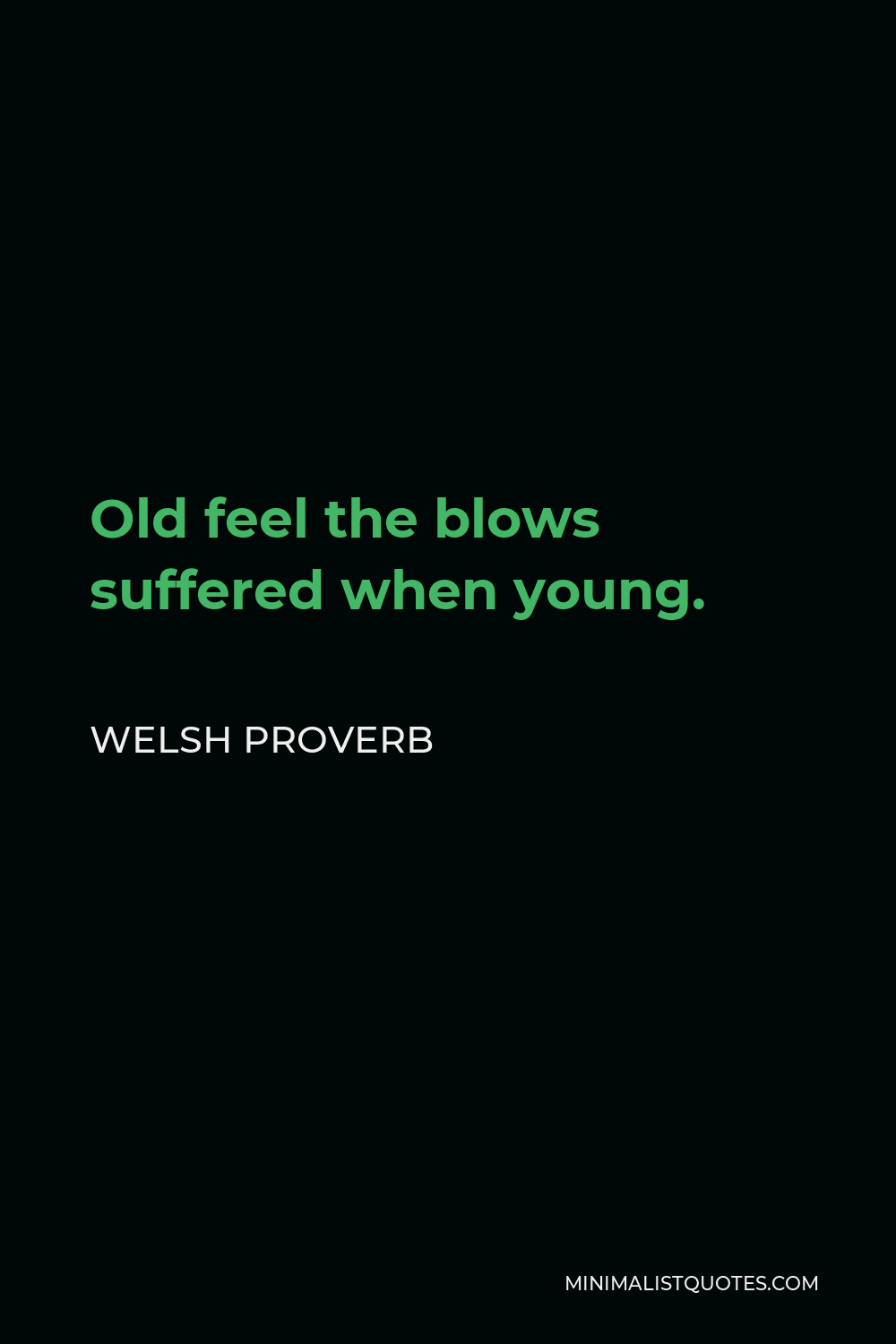 Welsh Proverb Quote - Old feel the blows suffered when young.