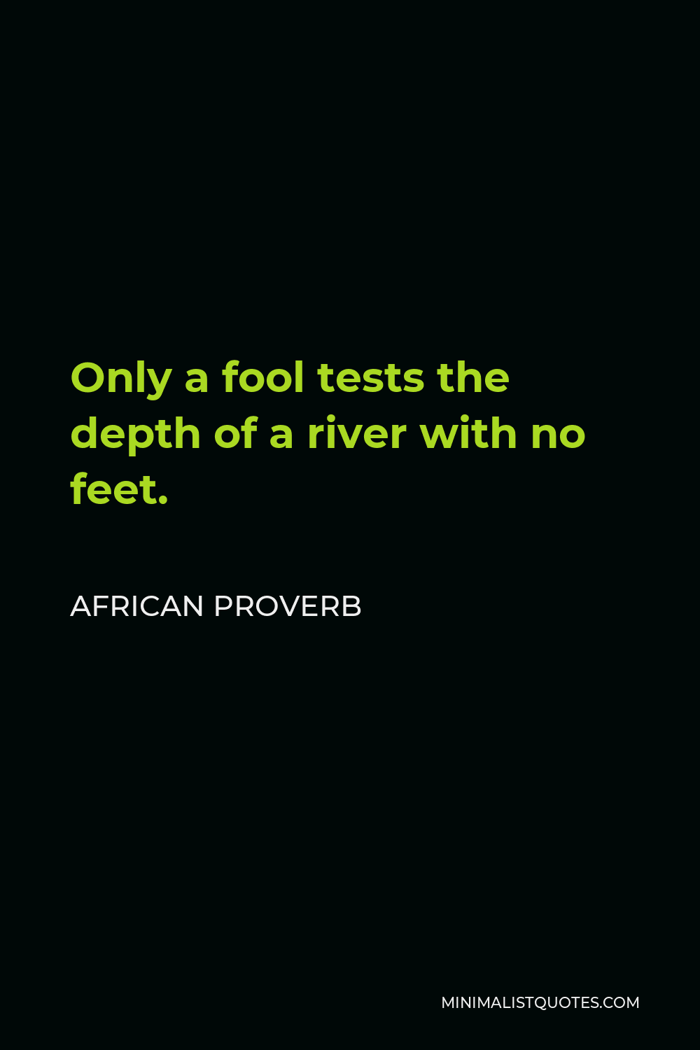 African Proverb Quote - Only a fool tests the depth of a river with no feet.