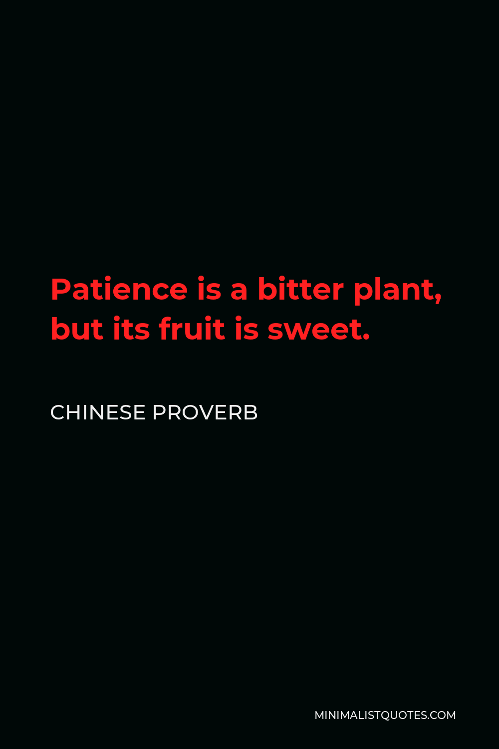 Chinese Proverb Quote - Patience is a bitter plant, but its fruit is sweet.