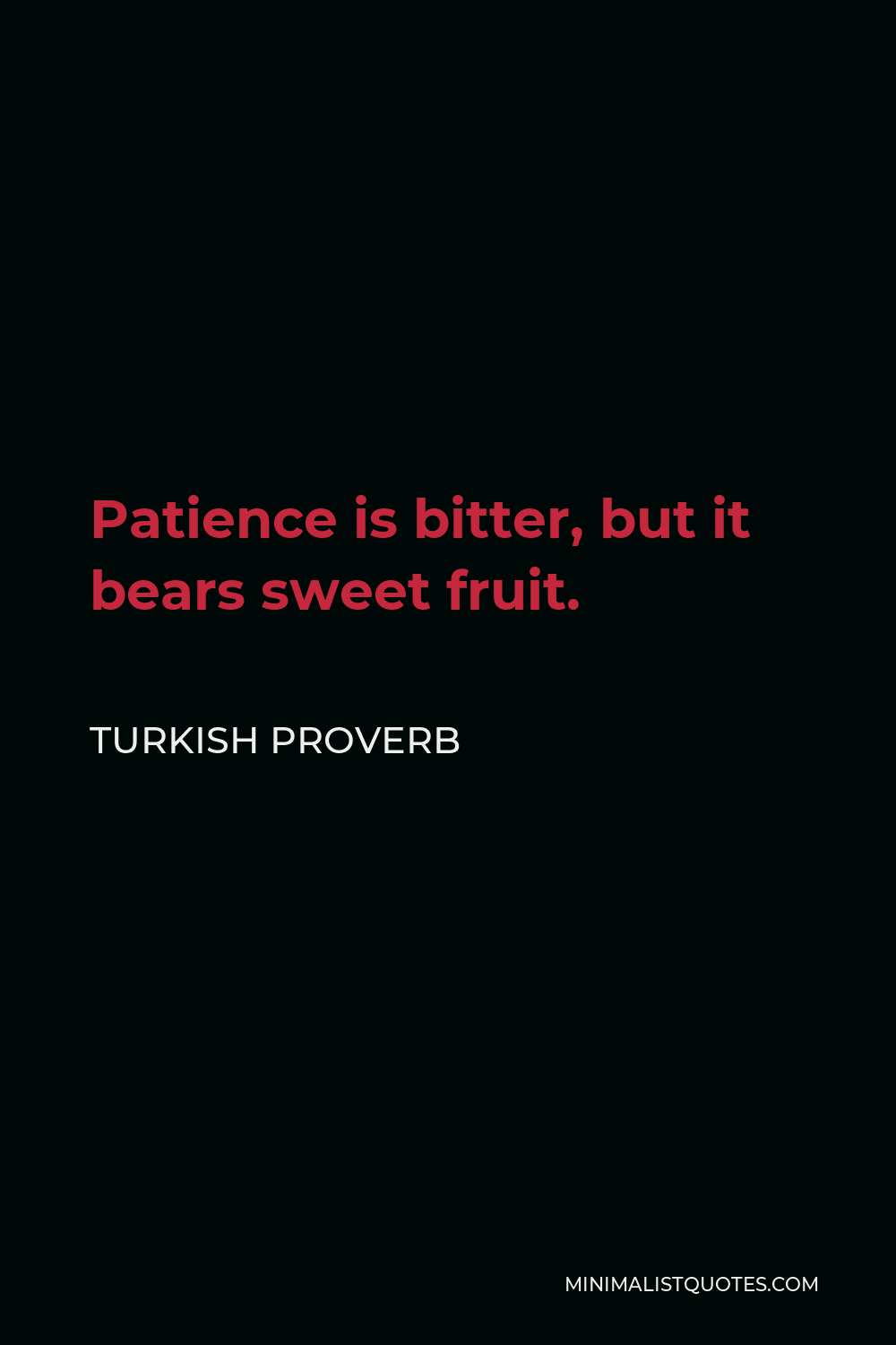 Turkish Proverb Quote - Patience is bitter, but it bears sweet fruit.