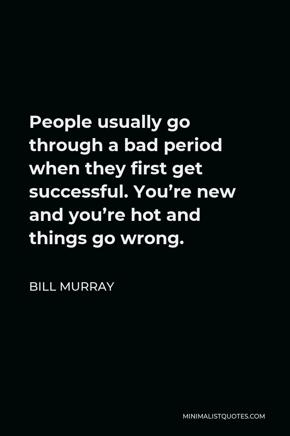 Bill Murray Quote - People usually go through a bad period when they first get successful. You’re new and you’re hot and things go wrong.