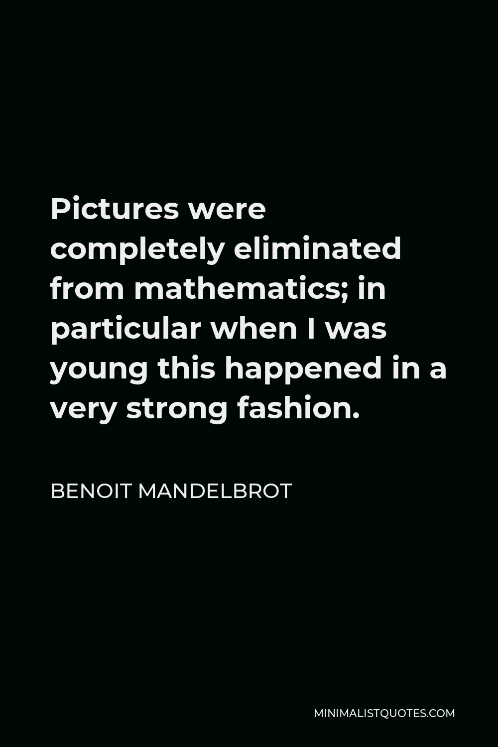 Benoit Mandelbrot Quote - Pictures were completely eliminated from mathematics; in particular when I was young this happened in a very strong fashion.