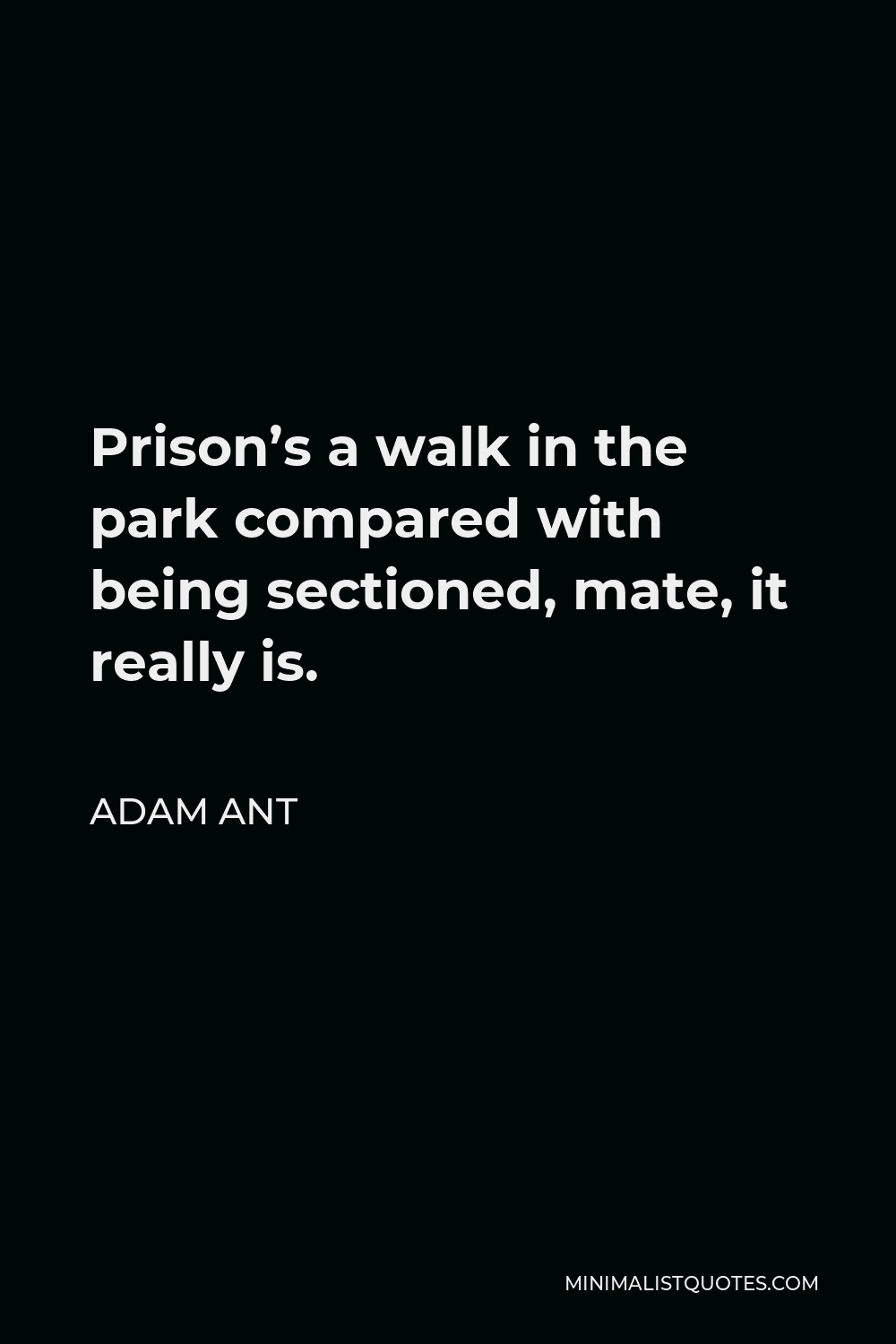 Adam Ant Quote - Prison’s a walk in the park compared with being sectioned, mate, it really is.