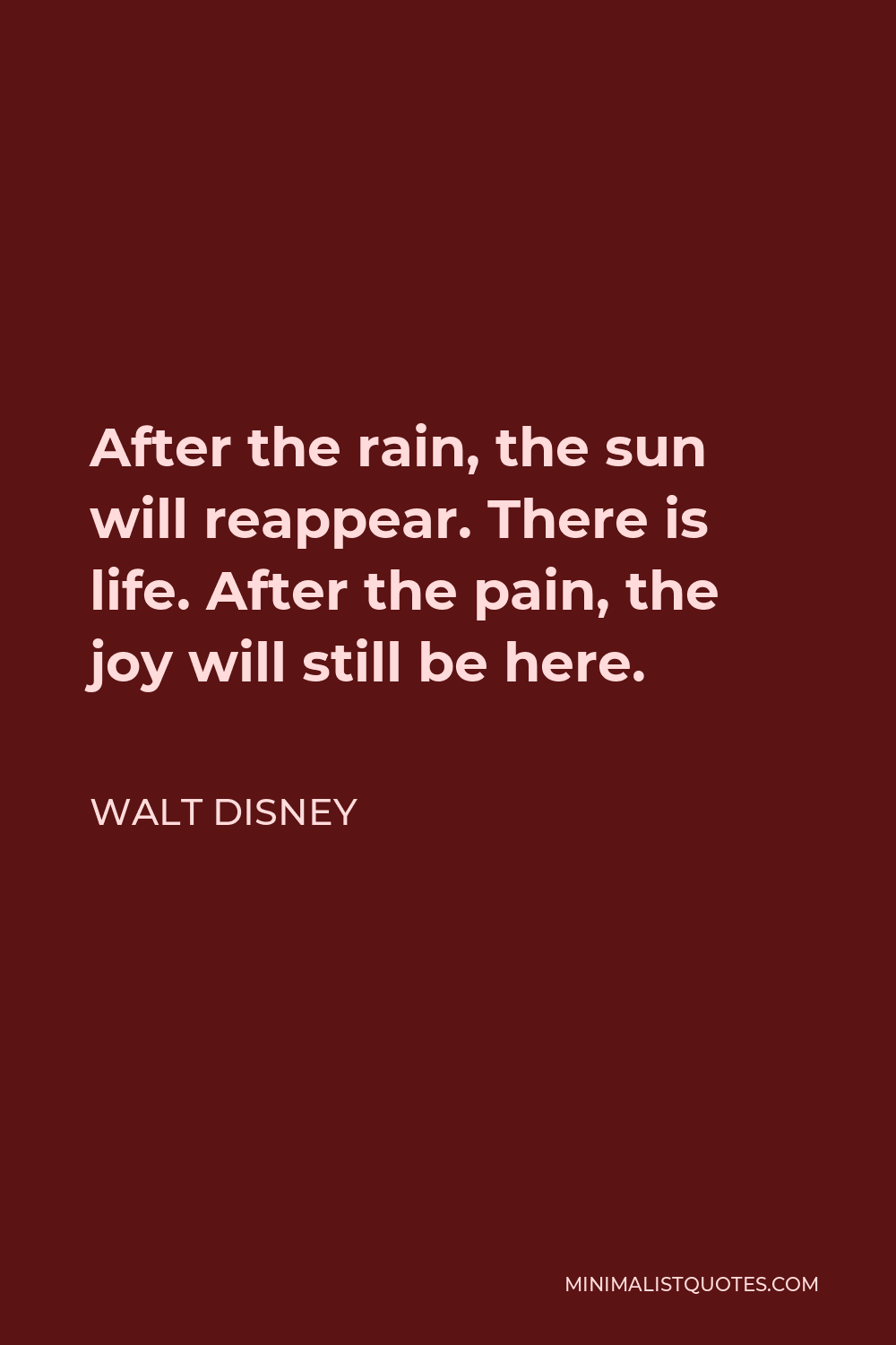 Walt Disney Quote - After the rain, the sun will reappear. There is life. After the pain, the joy will still be here.