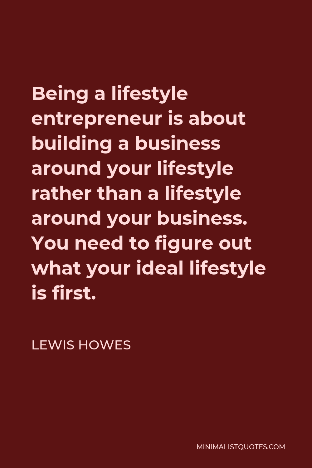 Lewis Howes Quote - Being a lifestyle entrepreneur is about building a business around your lifestyle rather than a lifestyle around your business. You need to figure out what your ideal lifestyle is first.