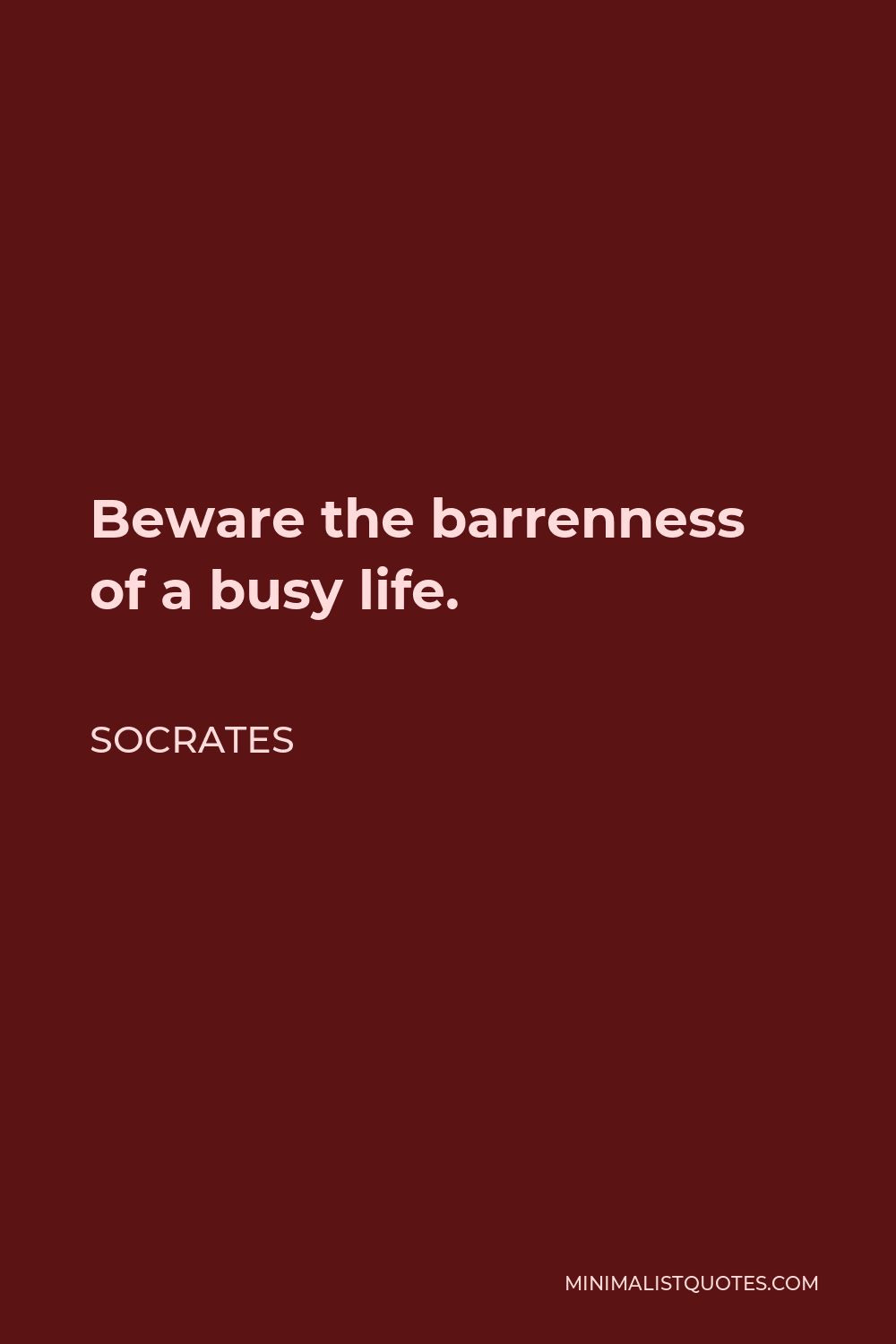 Socrates Quote - Beware the barrenness of a busy life.