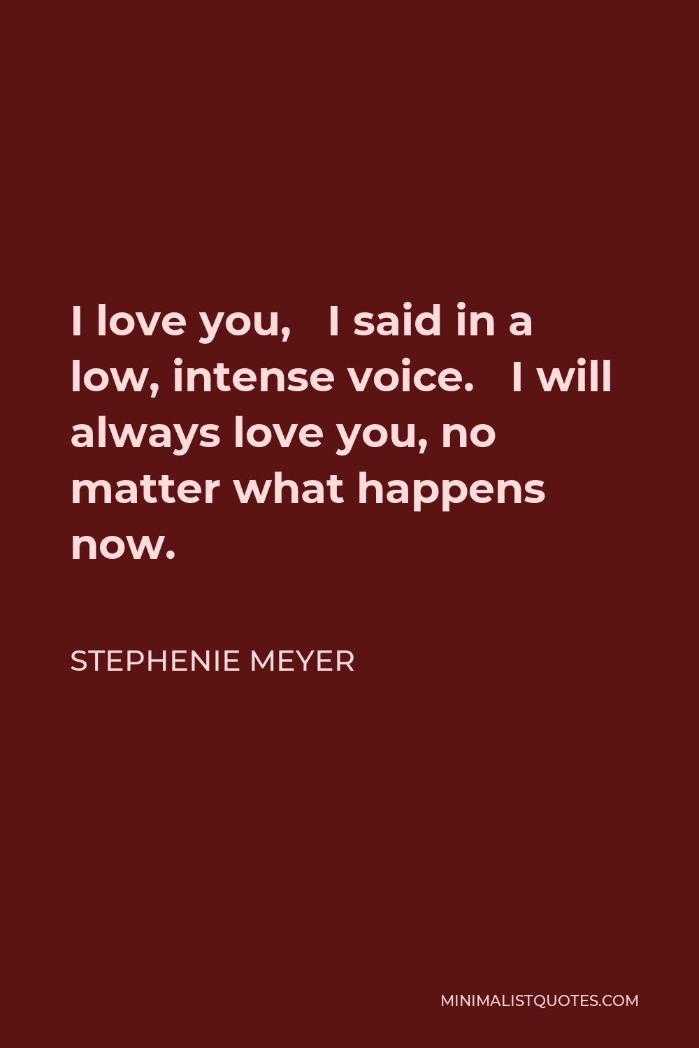 Stephenie Meyer Quote - I love you, I said in a low, intense voice. I will always love you, no matter what happens now.
