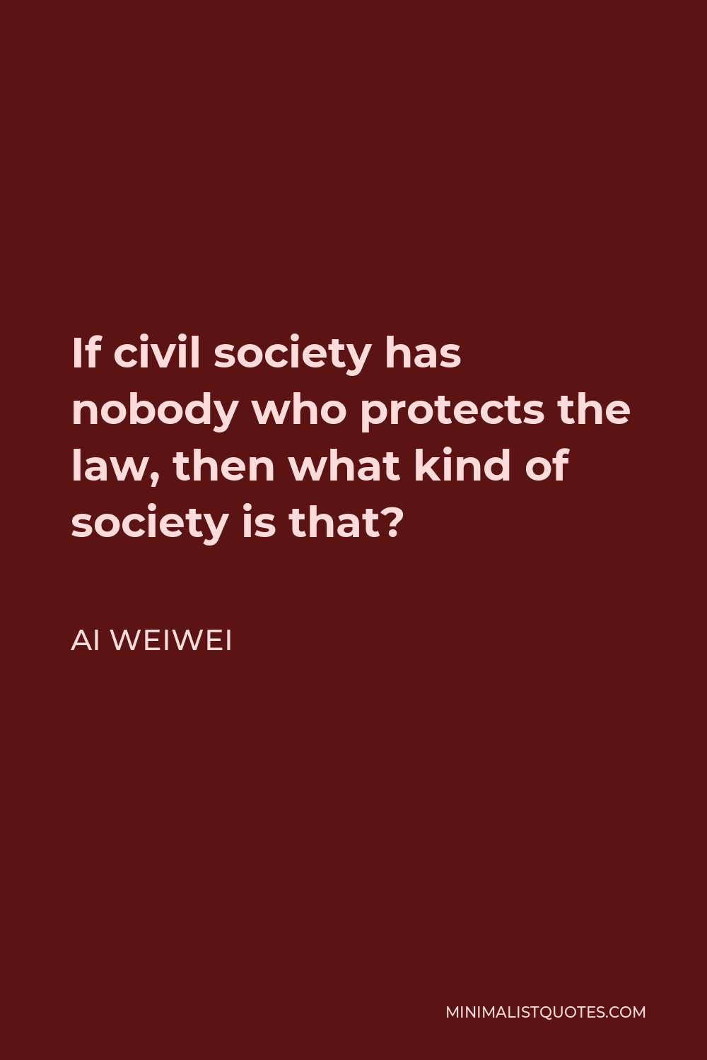 Ai Weiwei Quote - If civil society has nobody who protects the law, then what kind of society is that?