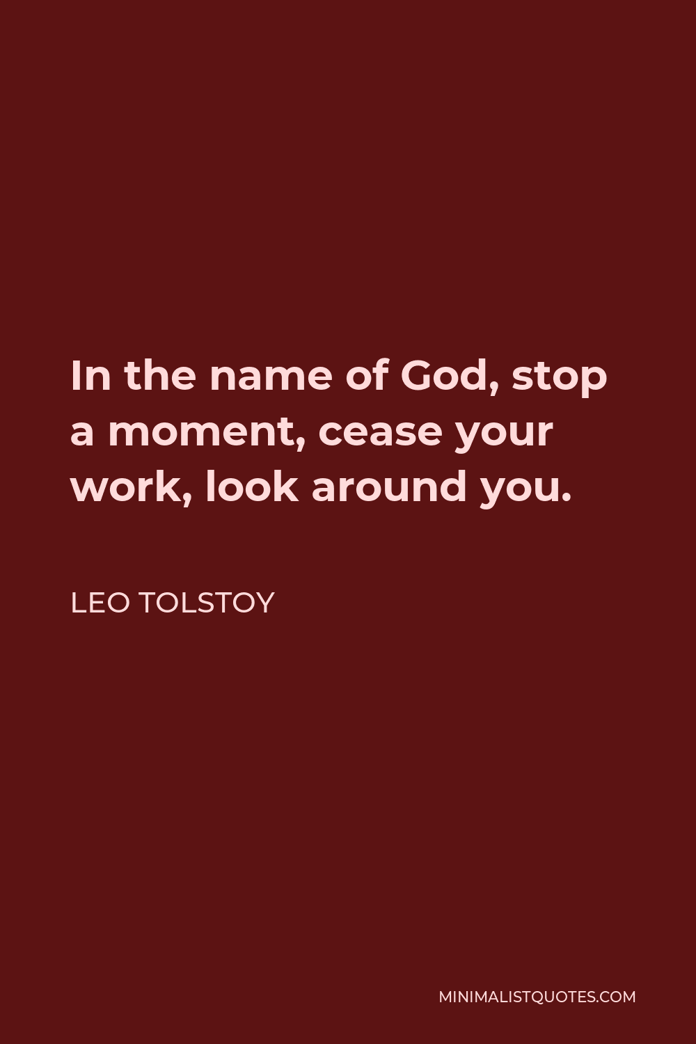 Leo Tolstoy Quote - In the name of God, stop a moment, cease your work, look around you.