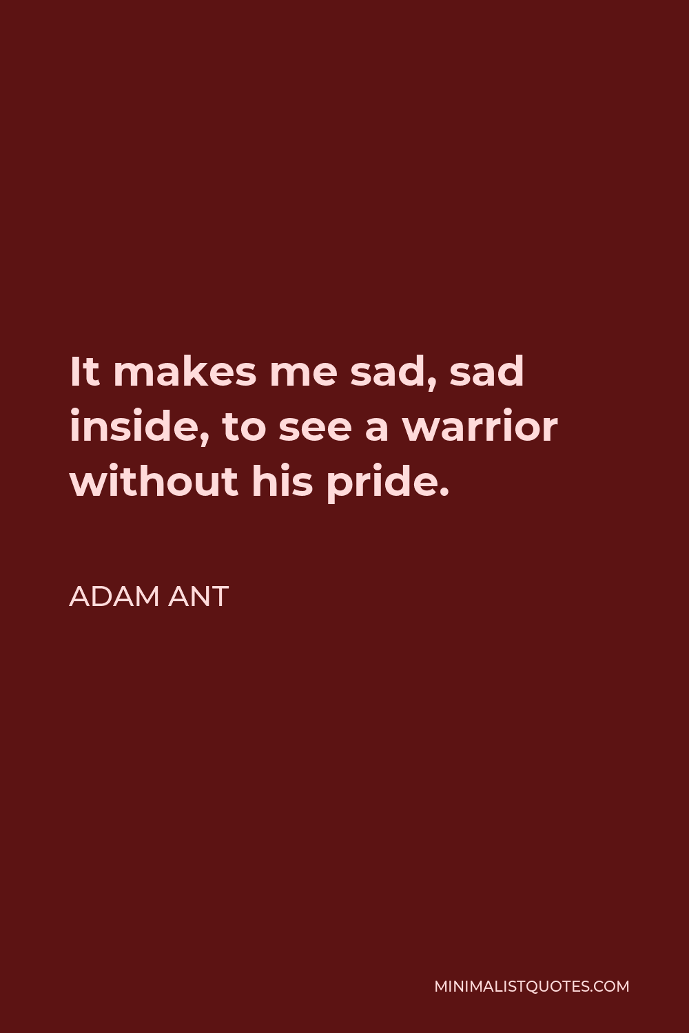 Adam Ant Quote - It makes me sad, sad inside, to see a warrior without his pride.