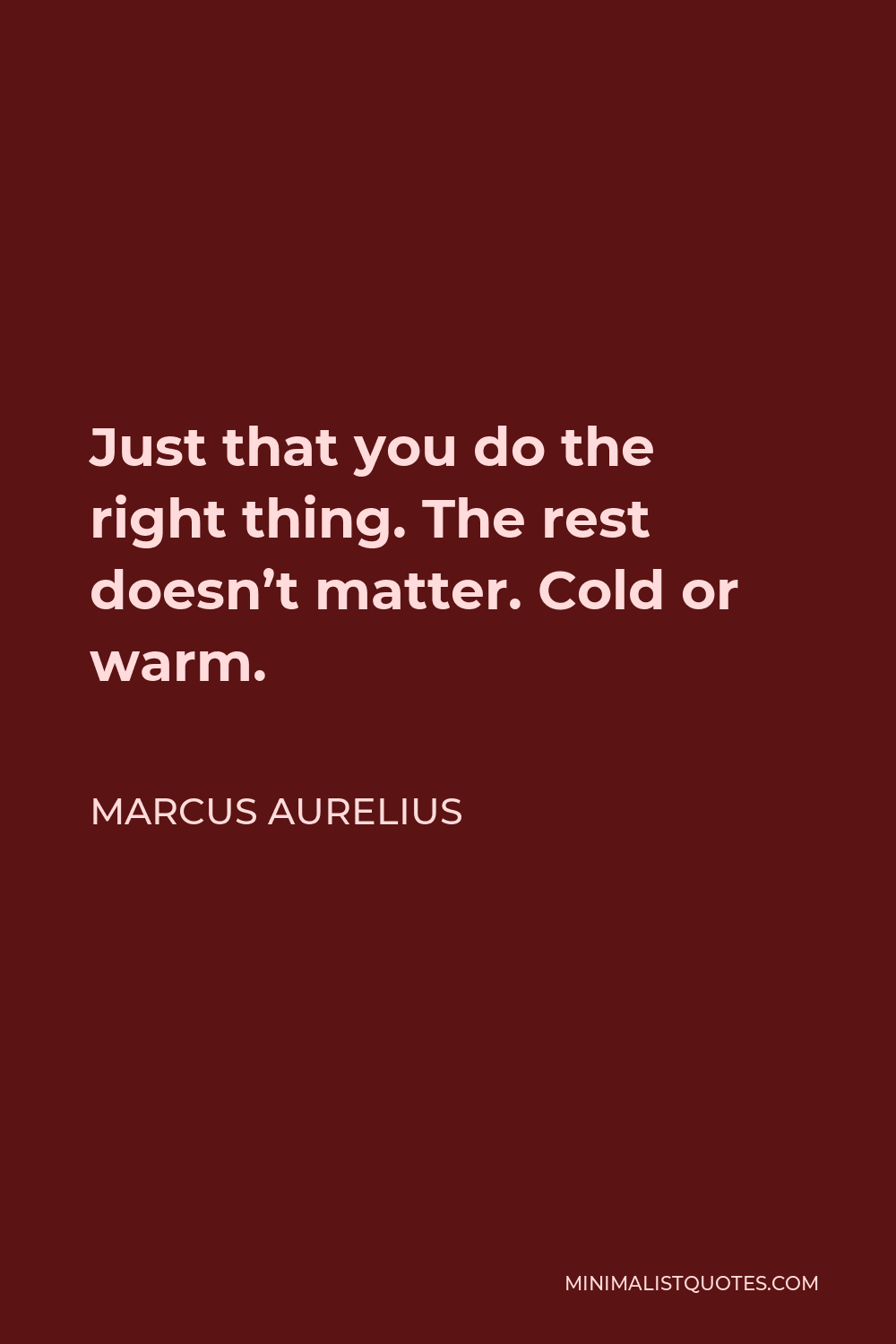 Marcus Aurelius Quote - Just that you do the right thing. The rest doesn’t matter. Cold or warm.