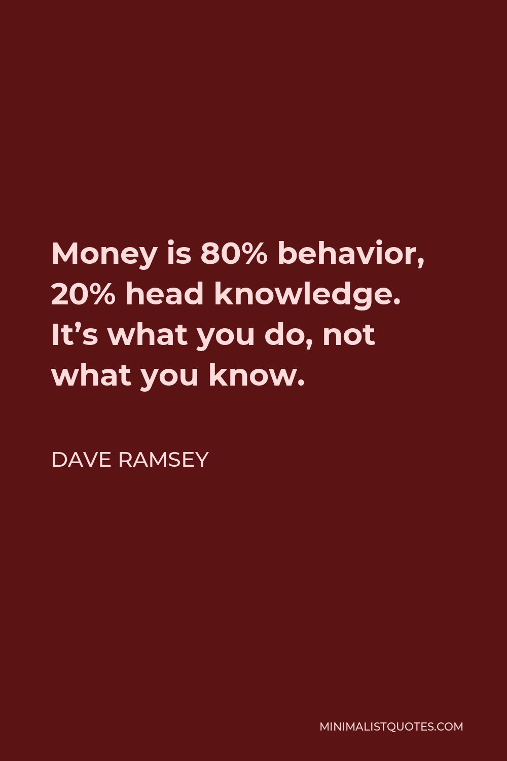Dave Ramsey Quote - Money is 80% behavior, 20% head knowledge. It’s what you do, not what you know.