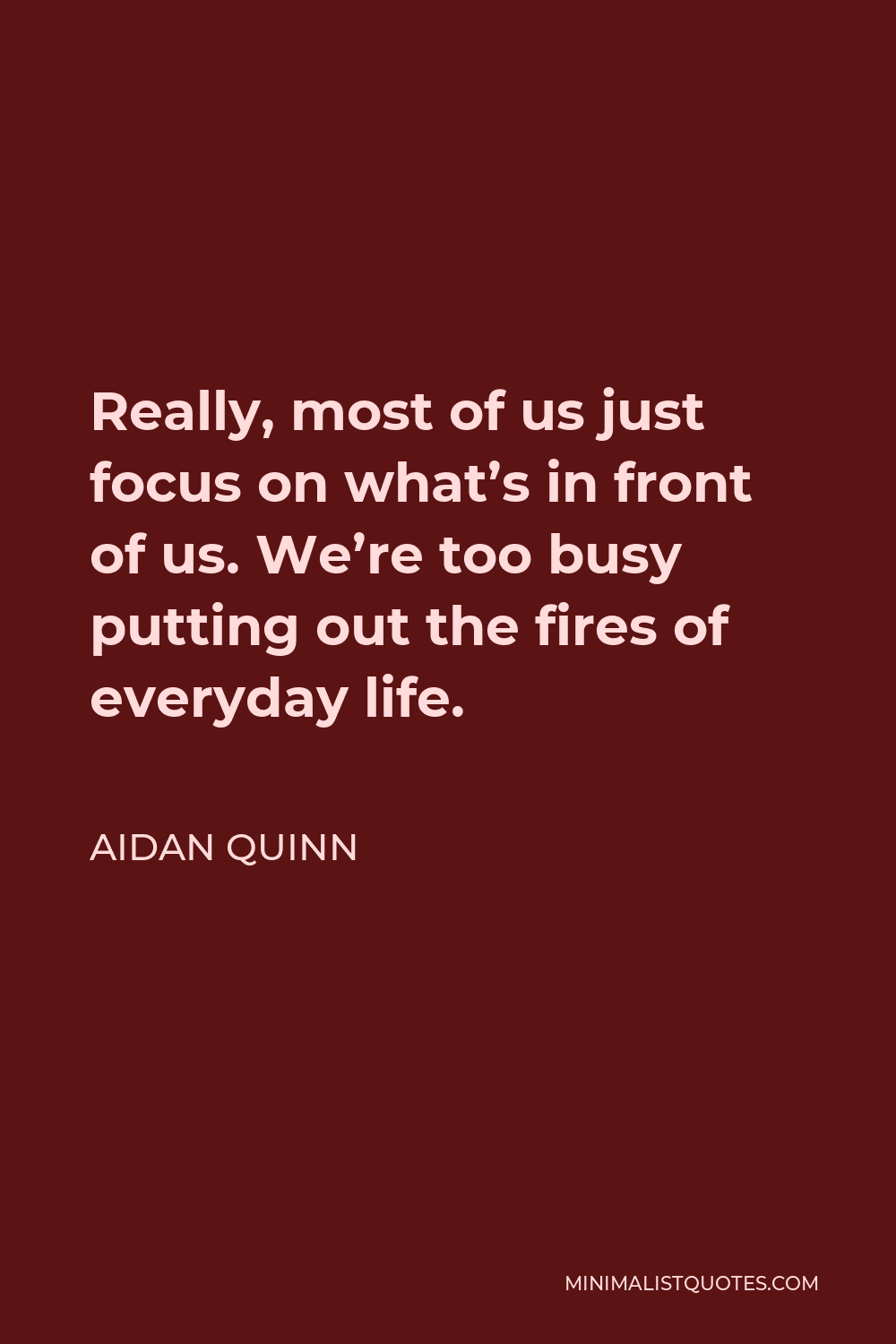 Aidan Quinn Quote - Really, most of us just focus on what’s in front of us. We’re too busy putting out the fires of everyday life.