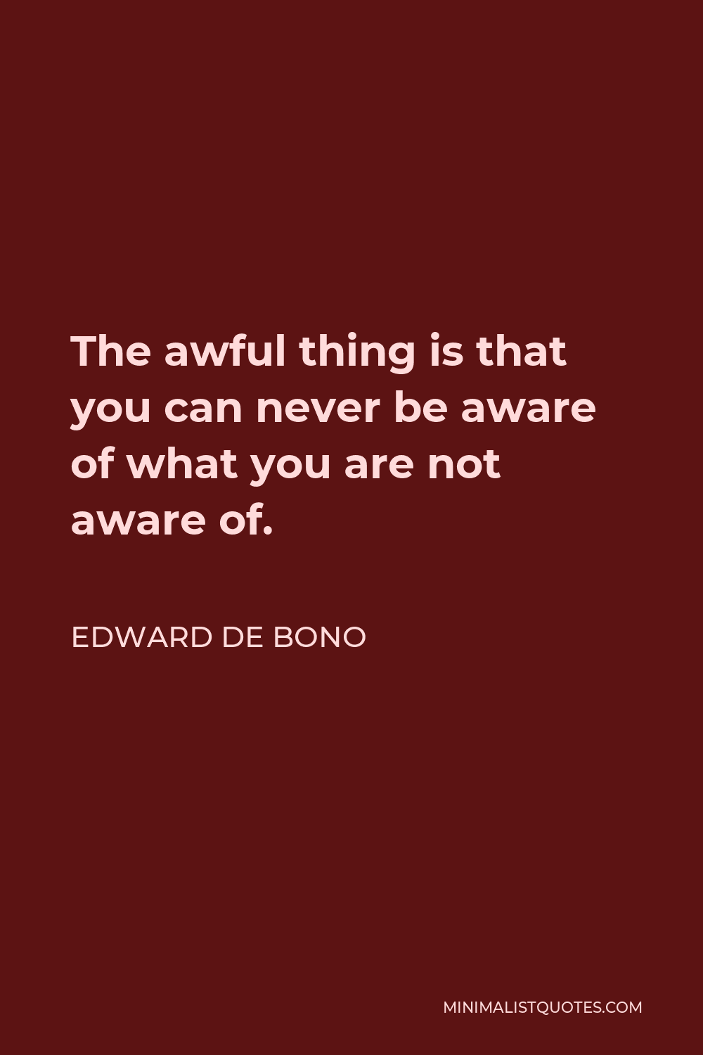 Edward de Bono Quote - The awful thing is that you can never be aware of what you are not aware of.