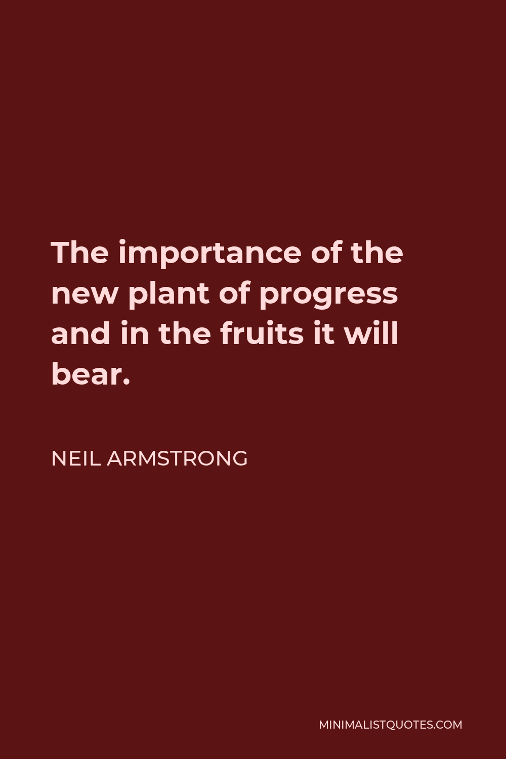 Neil Armstrong Quote - The importance of the new plant of progress and in the fruits it will bear.
