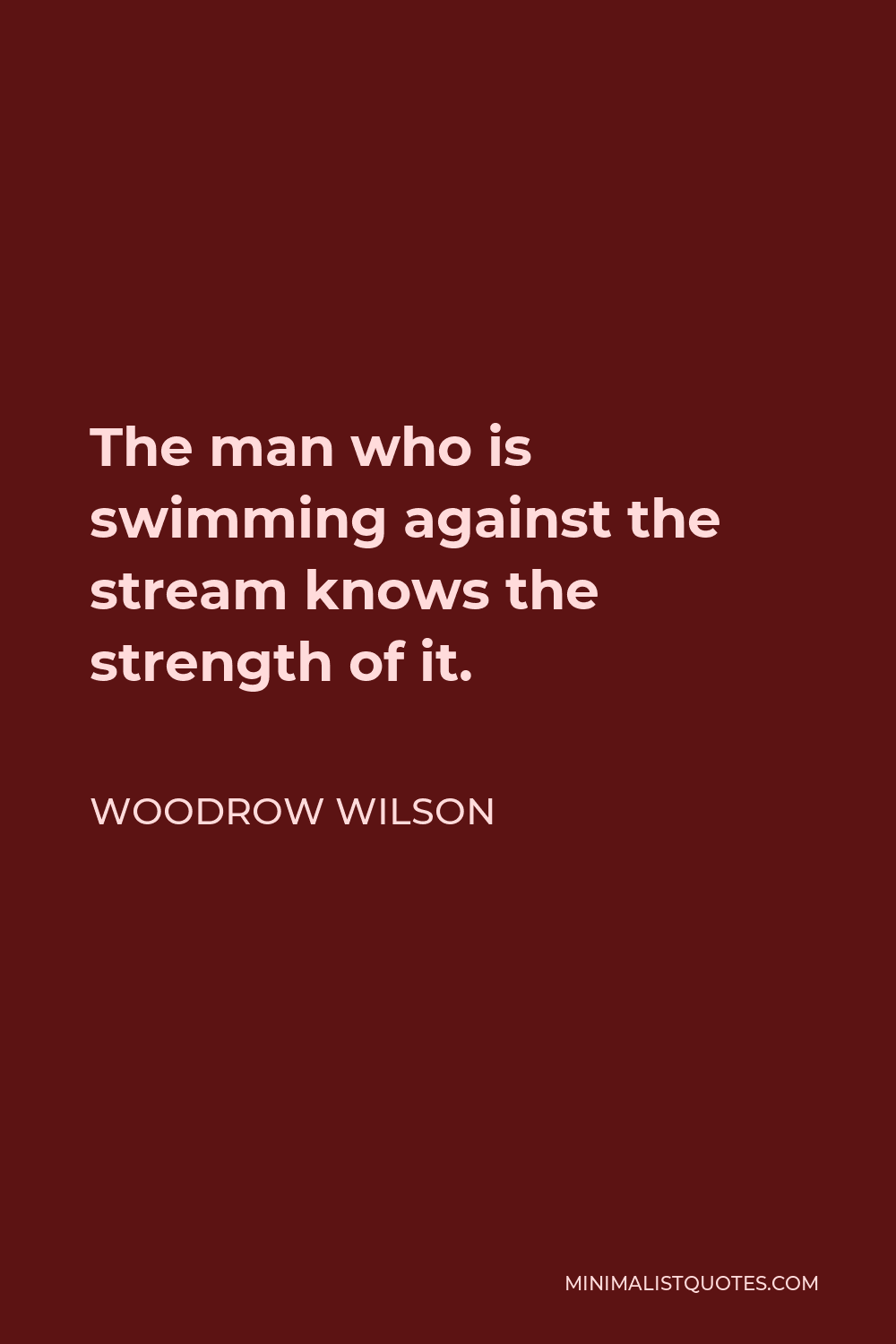 Woodrow Wilson Quote - The man who is swimming against the stream knows the strength of it.