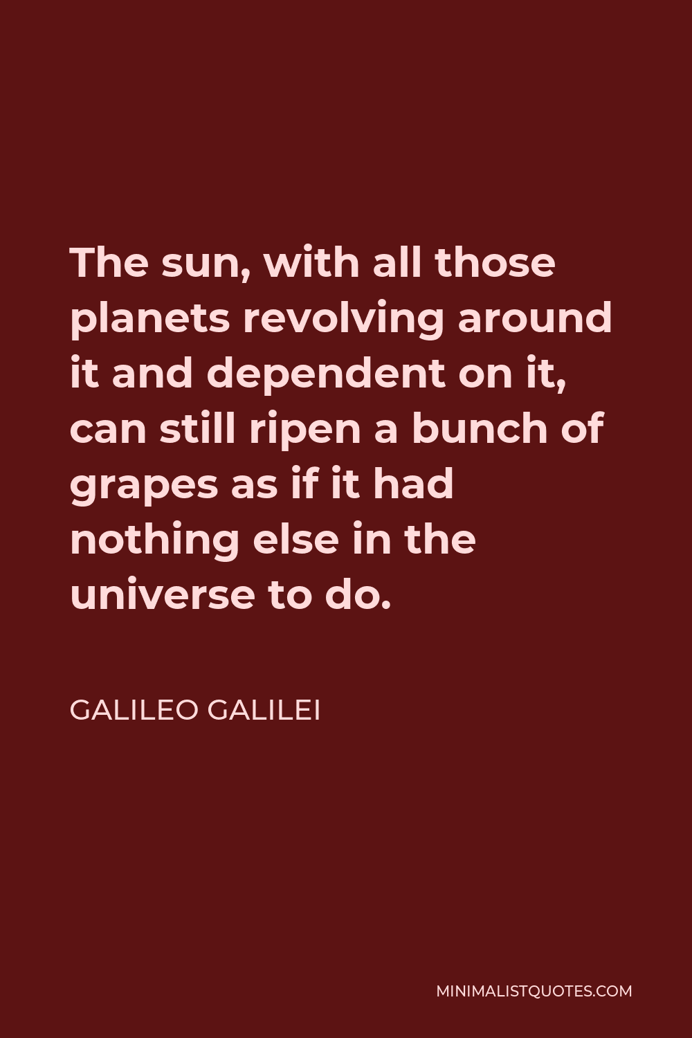 Galileo Galilei Quote - The sun, with all those planets revolving around it and dependent on it, can still ripen a bunch of grapes as if it had nothing else in the universe to do.