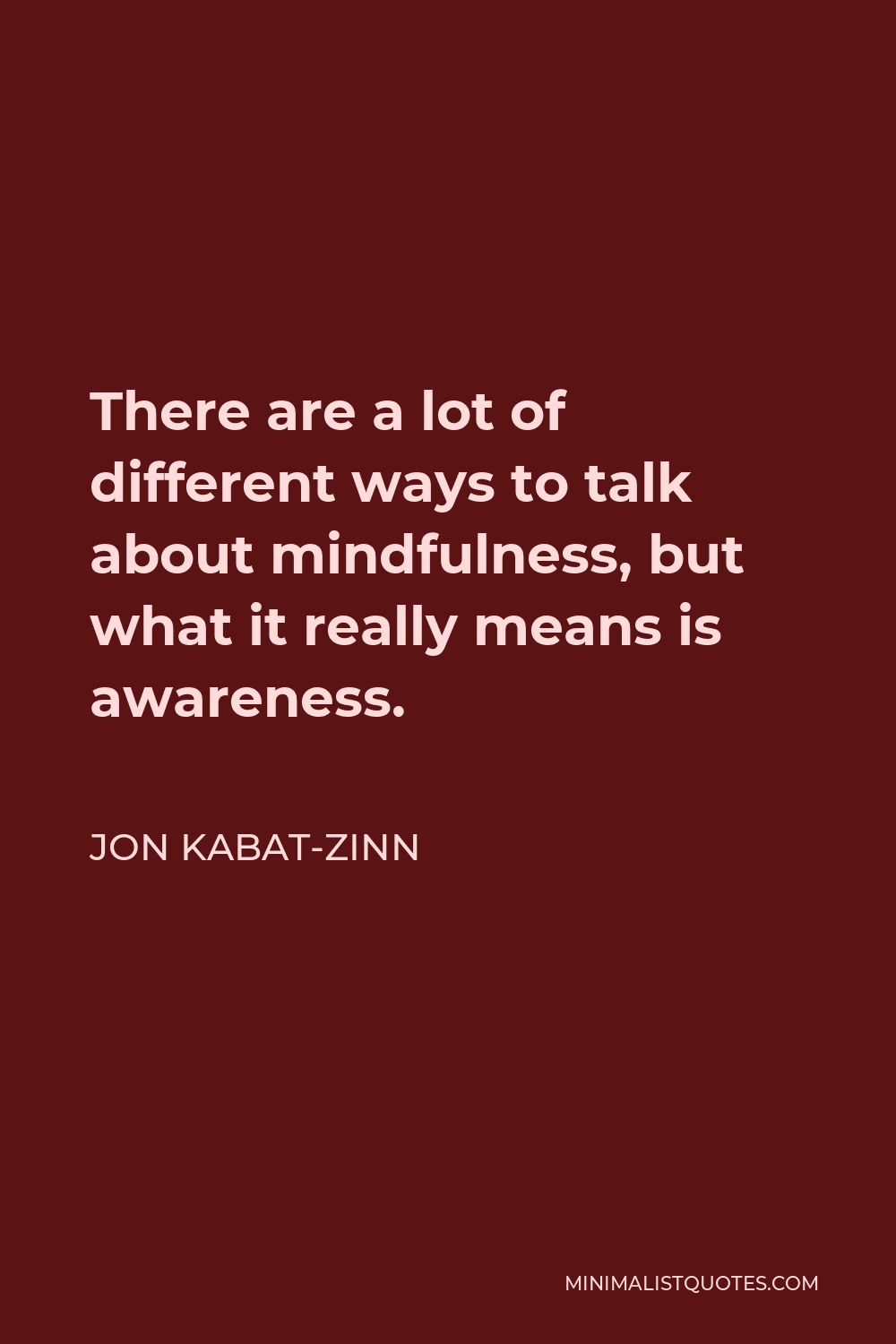 Jon Kabat-Zinn Quote - There are a lot of different ways to talk about mindfulness, but what it really means is awareness.