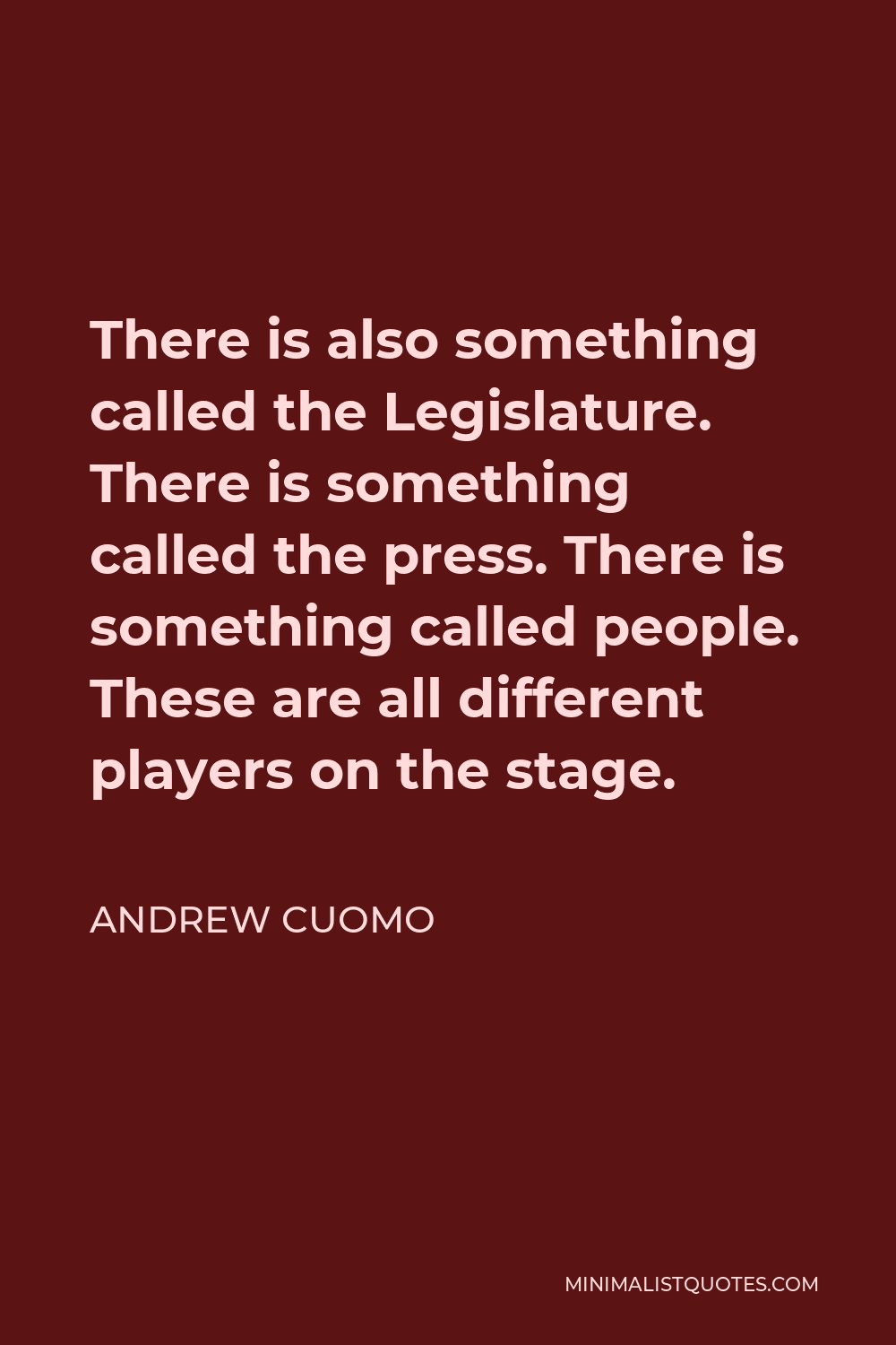 Andrew Cuomo Quote - There is also something called the Legislature. There is something called the press. There is something called people. These are all different players on the stage.