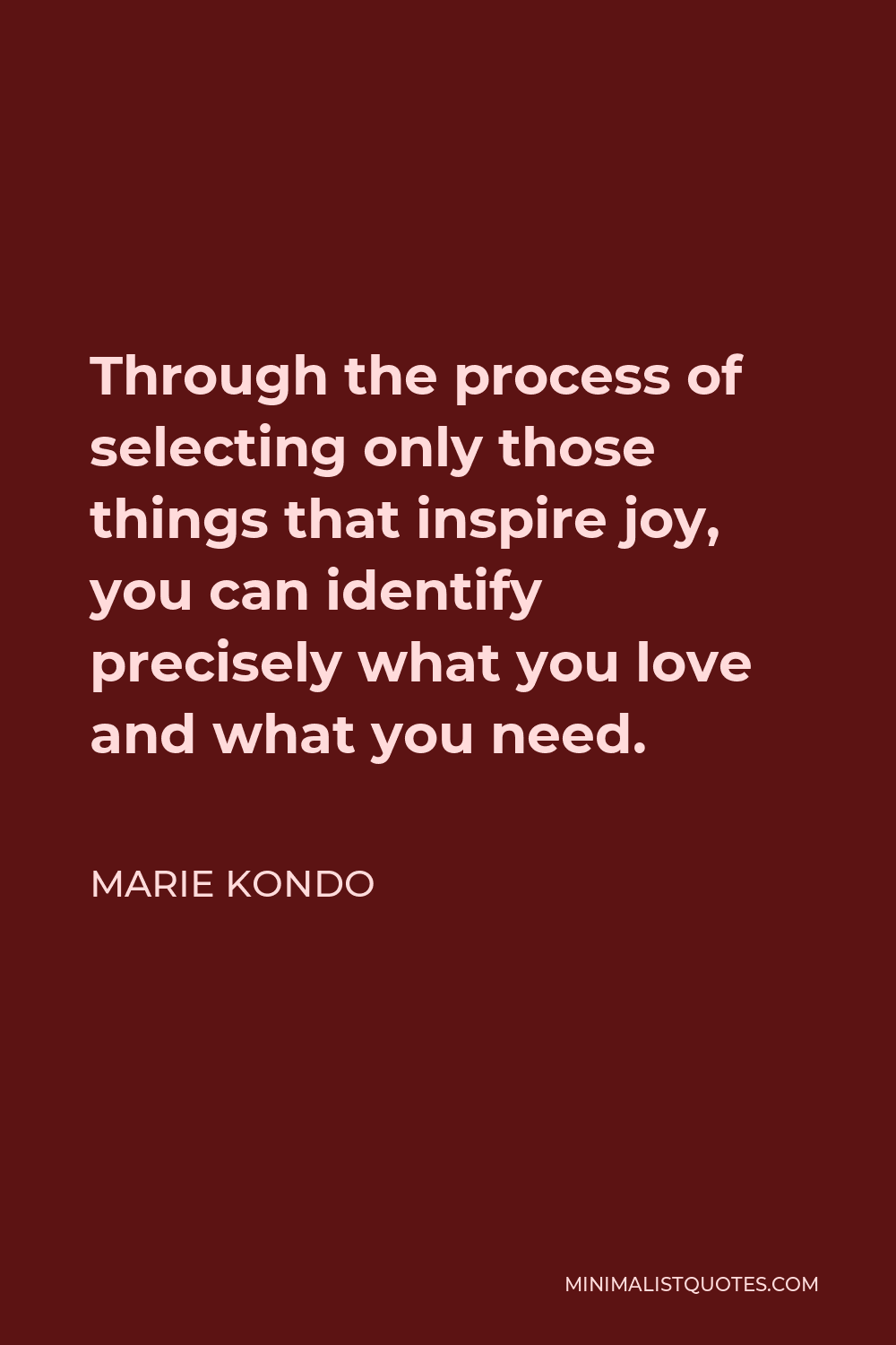 Marie Kondo Quote - Through the process of selecting only those things that inspire joy, you can identify precisely what you love and what you need.