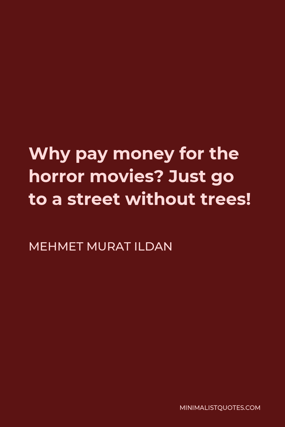 Mehmet Murat Ildan Quote - Why pay money for the horror movies? Just go to a street without trees!