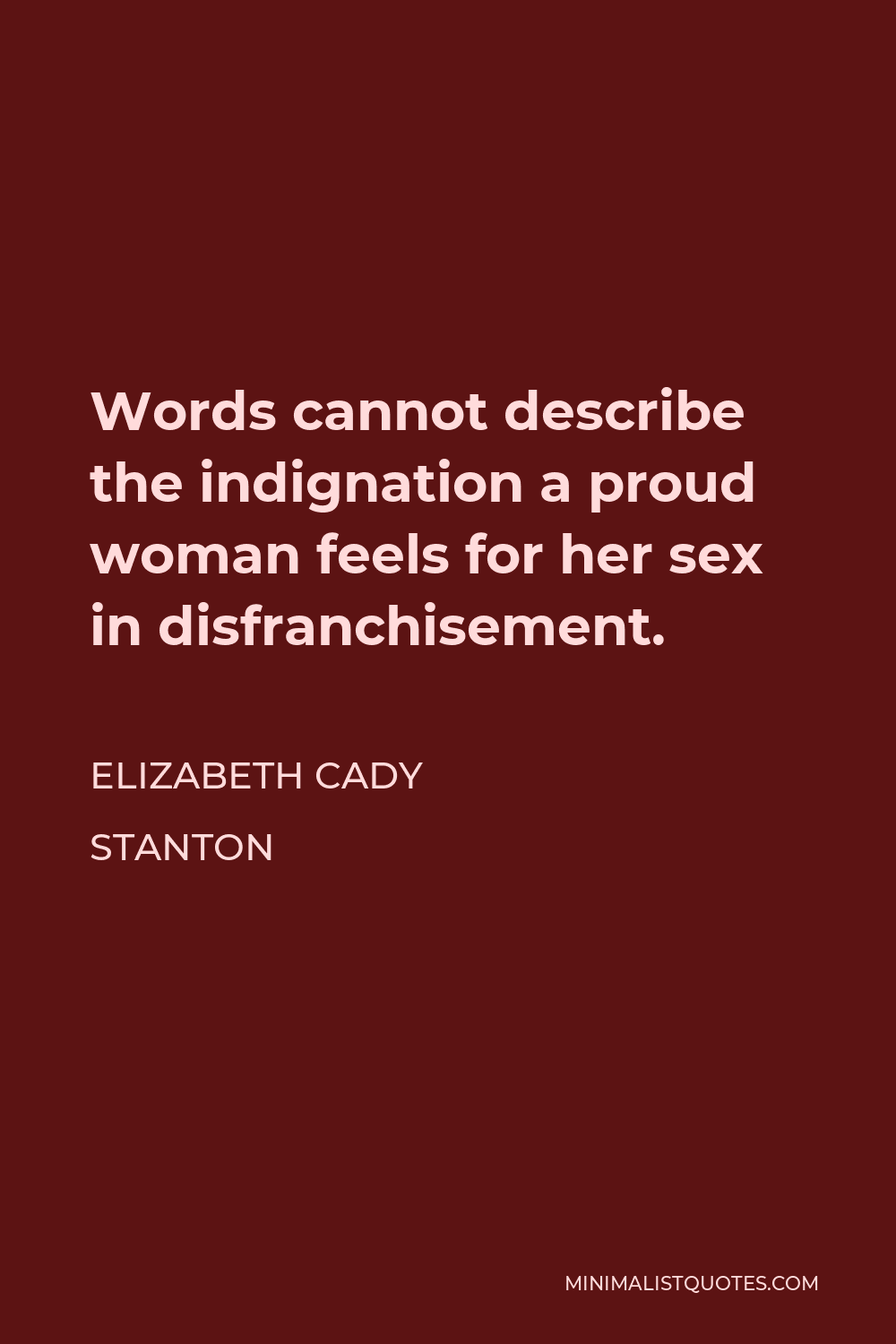 Elizabeth Cady Stanton Quote - Words cannot describe the indignation a proud woman feels for her sex in disfranchisement.
