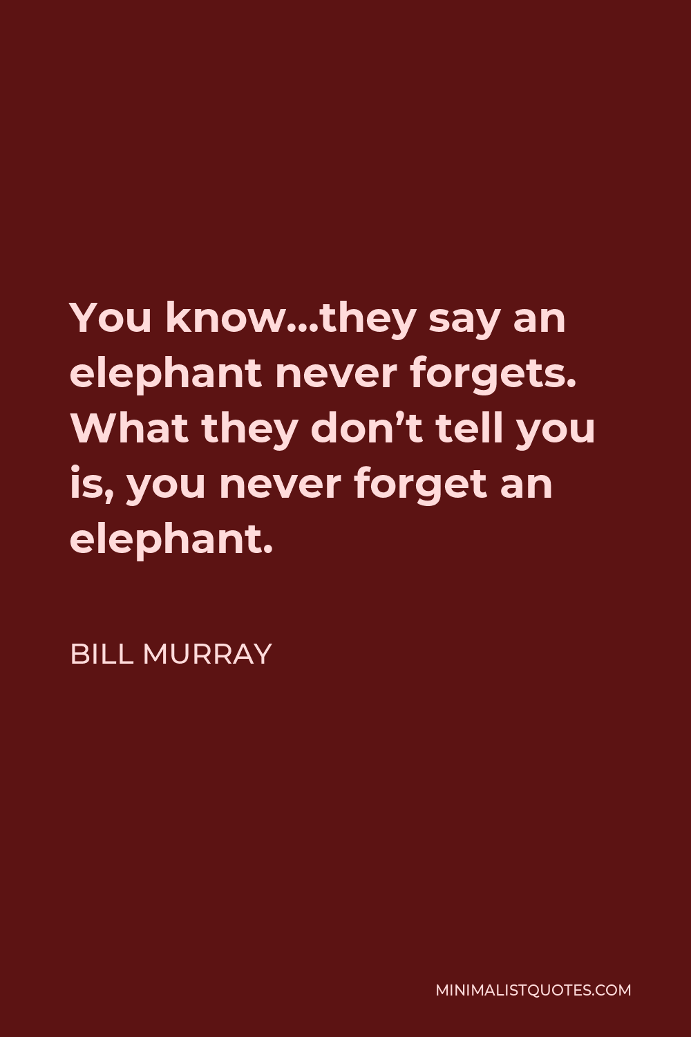 Bill Murray Quote - You know…they say an elephant never forgets. What they don’t tell you is, you never forget an elephant.