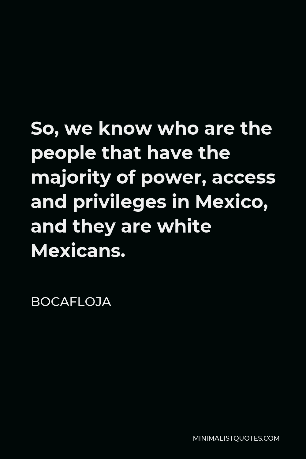 Bocafloja Quote - So, we know who are the people that have the majority of power, access and privileges in Mexico, and they are white Mexicans.
