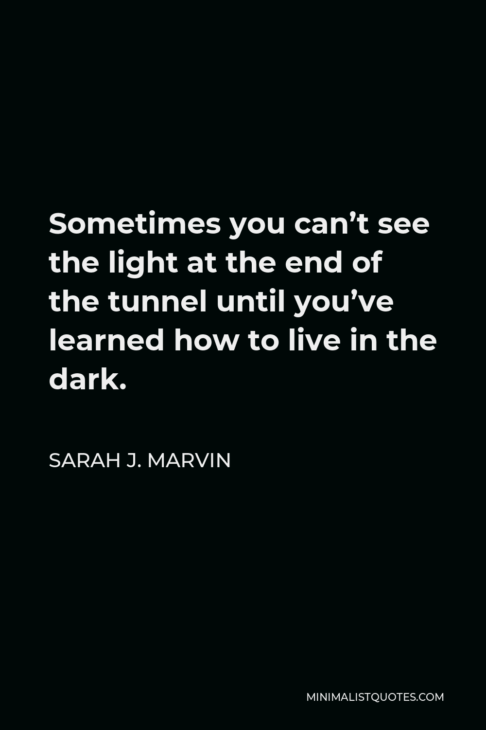 Sarah J. Marvin Quote - Sometimes you can’t see the light at the end of the tunnel until you’ve learned how to live in the dark.